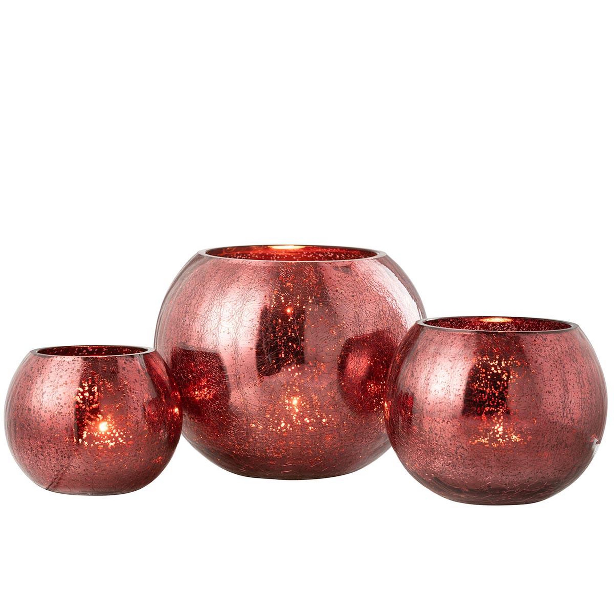 Voir la diapositive 5 : J-LINE Photophore Boule en Verre  Craquelée  20cm Rose
