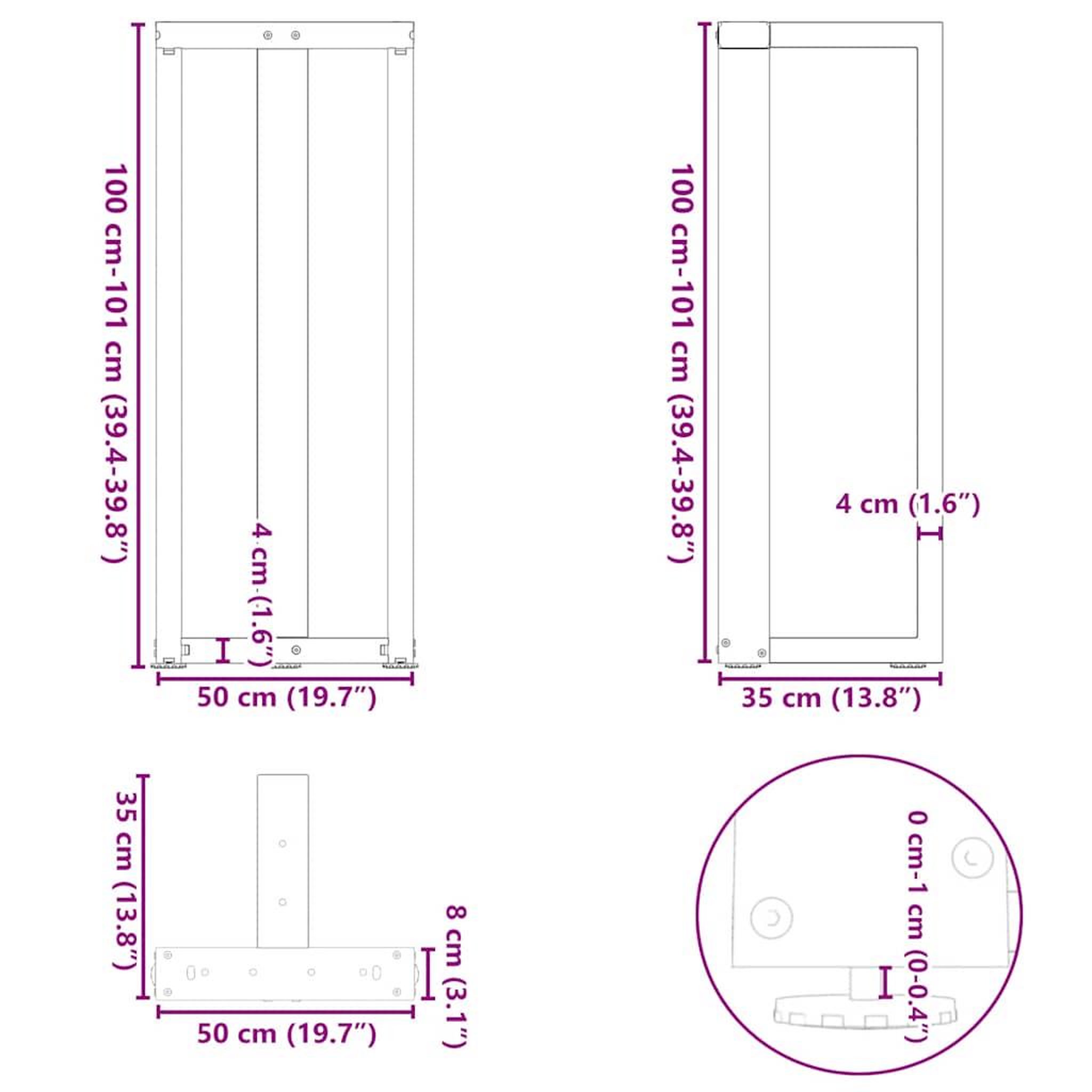 Voir la diapositive 6 : VIDAXL Pieds de table de bar forme de T 2 pcs blanc 50x35x(100-101) cm