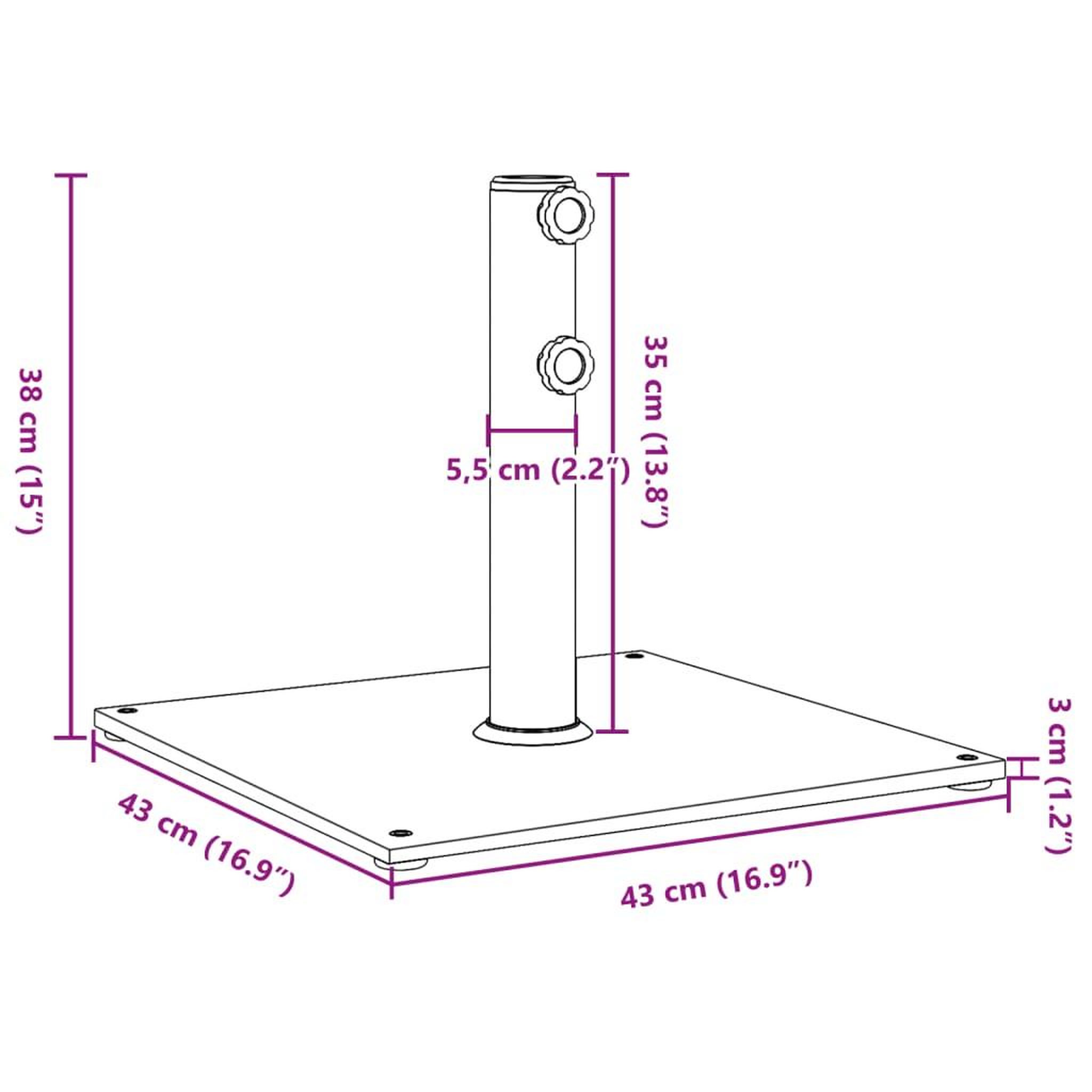 Voir la diapositive 6 : VIDAXL Base de parasol pour mats Ø32/38/48 mm 17 kg carre