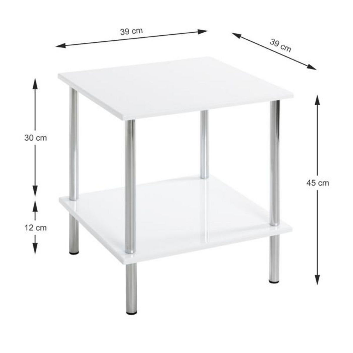 Paris Prix Table d'Appoint Design  Cromo  45cm Blanc & Argent
