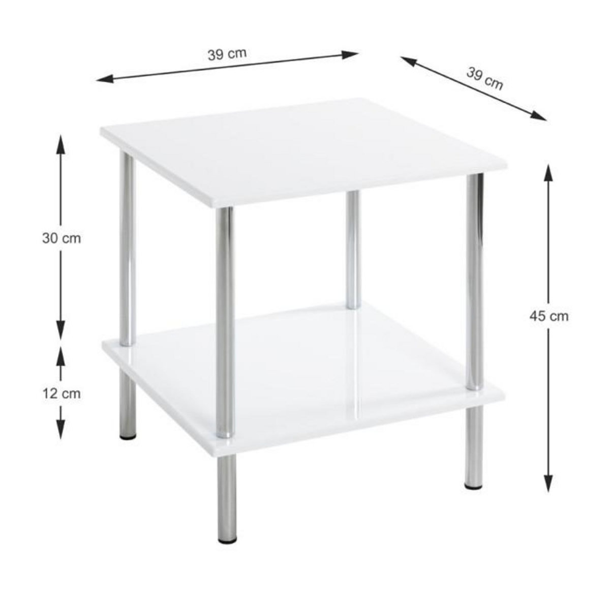 Paris Prix Table d'Appoint Design  Cromo  45cm Blanc & Argent