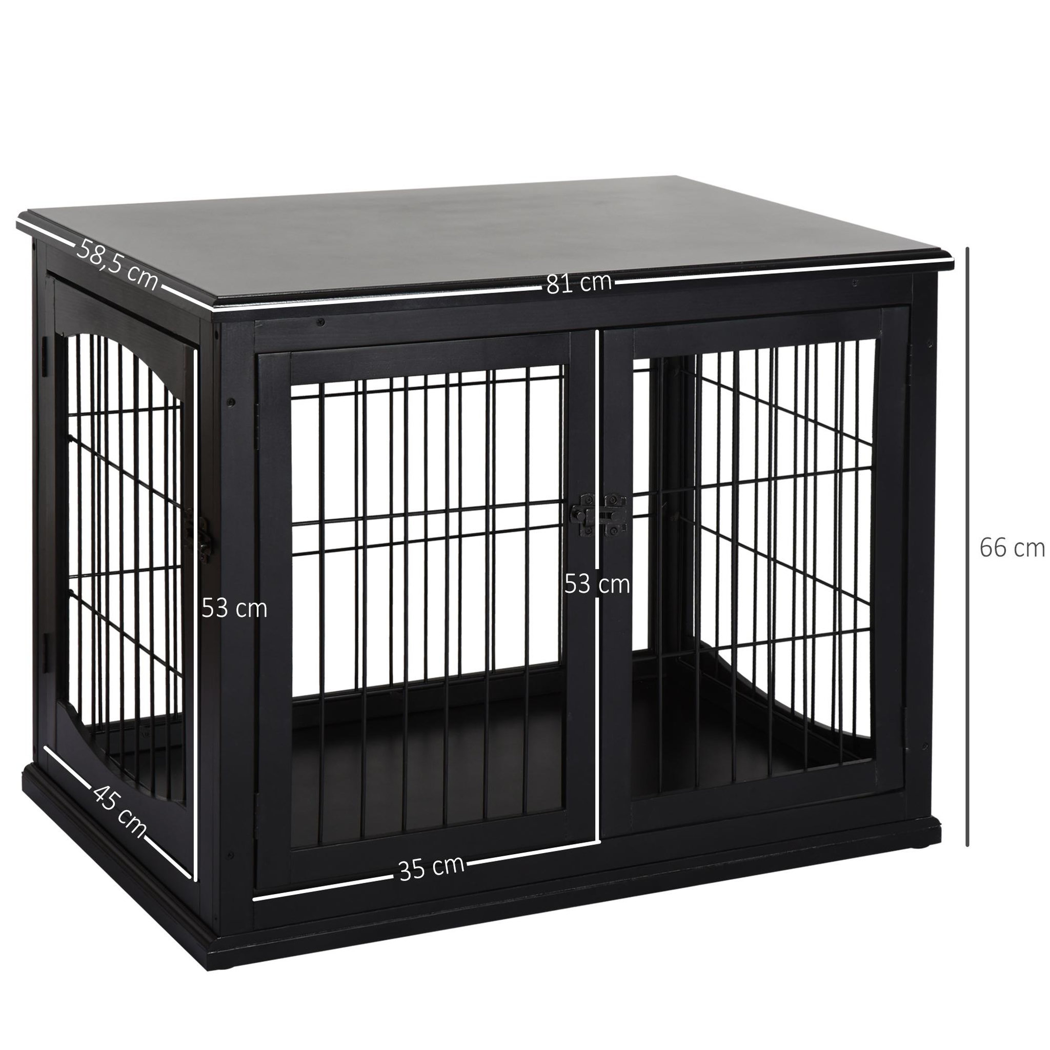 Voir la diapositive 3 : PAWHUT Cage pour chien animaux cage en bois mdf classe e1 3 portes verrouillables max. 30 kg dim. 81l x 58l x 66h cm noir