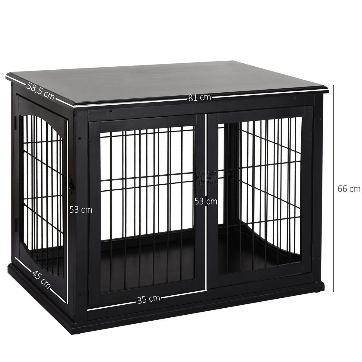 PAWHUT Cage pour chien animaux cage en bois MDF classe E1 3 portes verrouillables max. 30 Kg dim. 81L x 58l x 66H cm noir