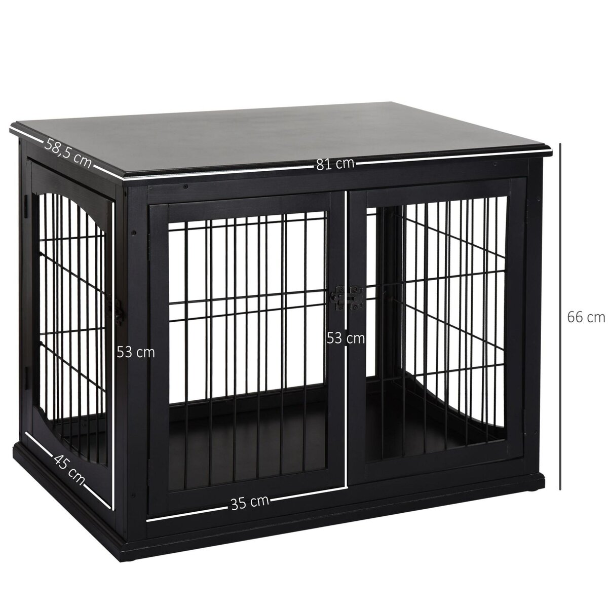 PAWHUT Cage pour chien animaux cage en bois MDF classe E1 3 portes verrouillables max. 30 Kg dim. 81L x 58l x 66H cm noir