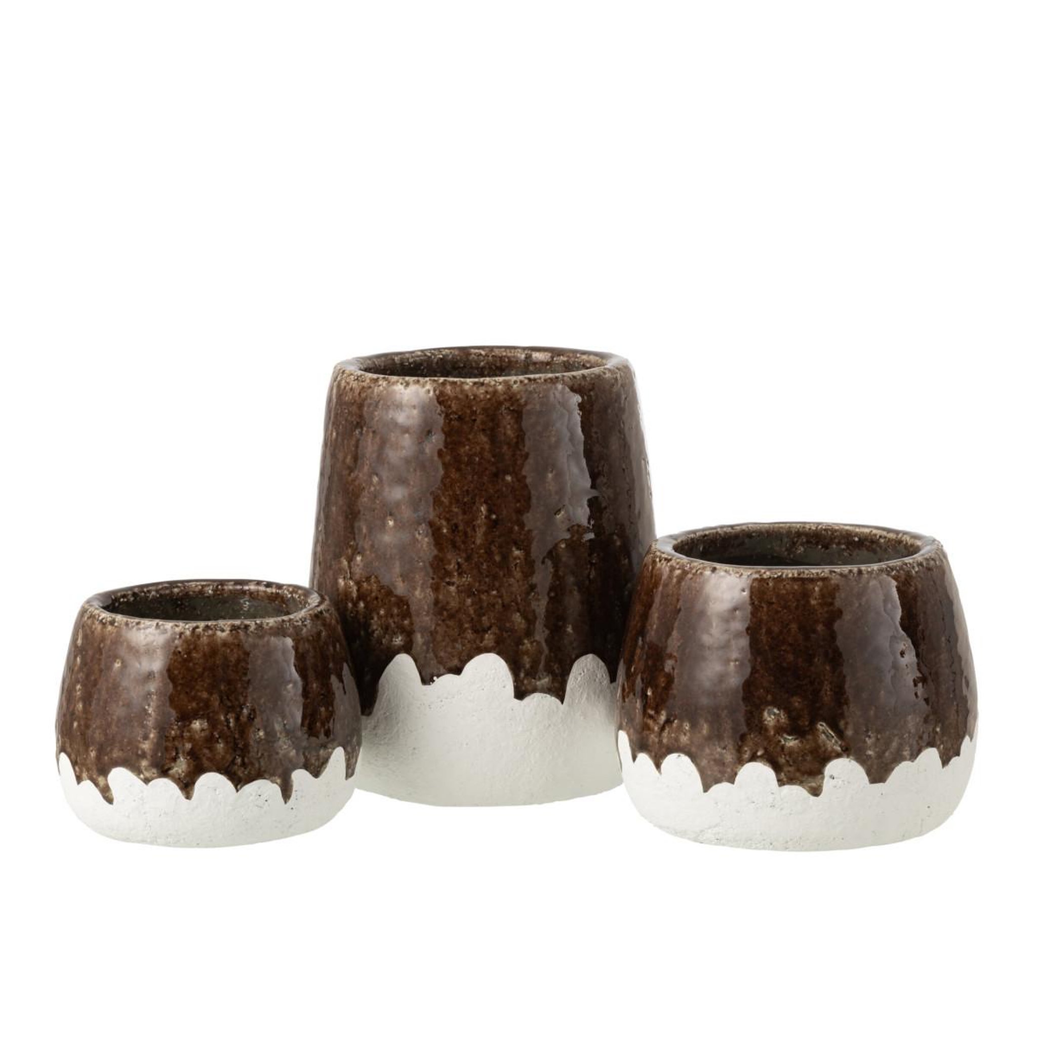 Voir la diapositive 2 : J-LINE Cache-pot bicolore en argile  budd  19cm marron