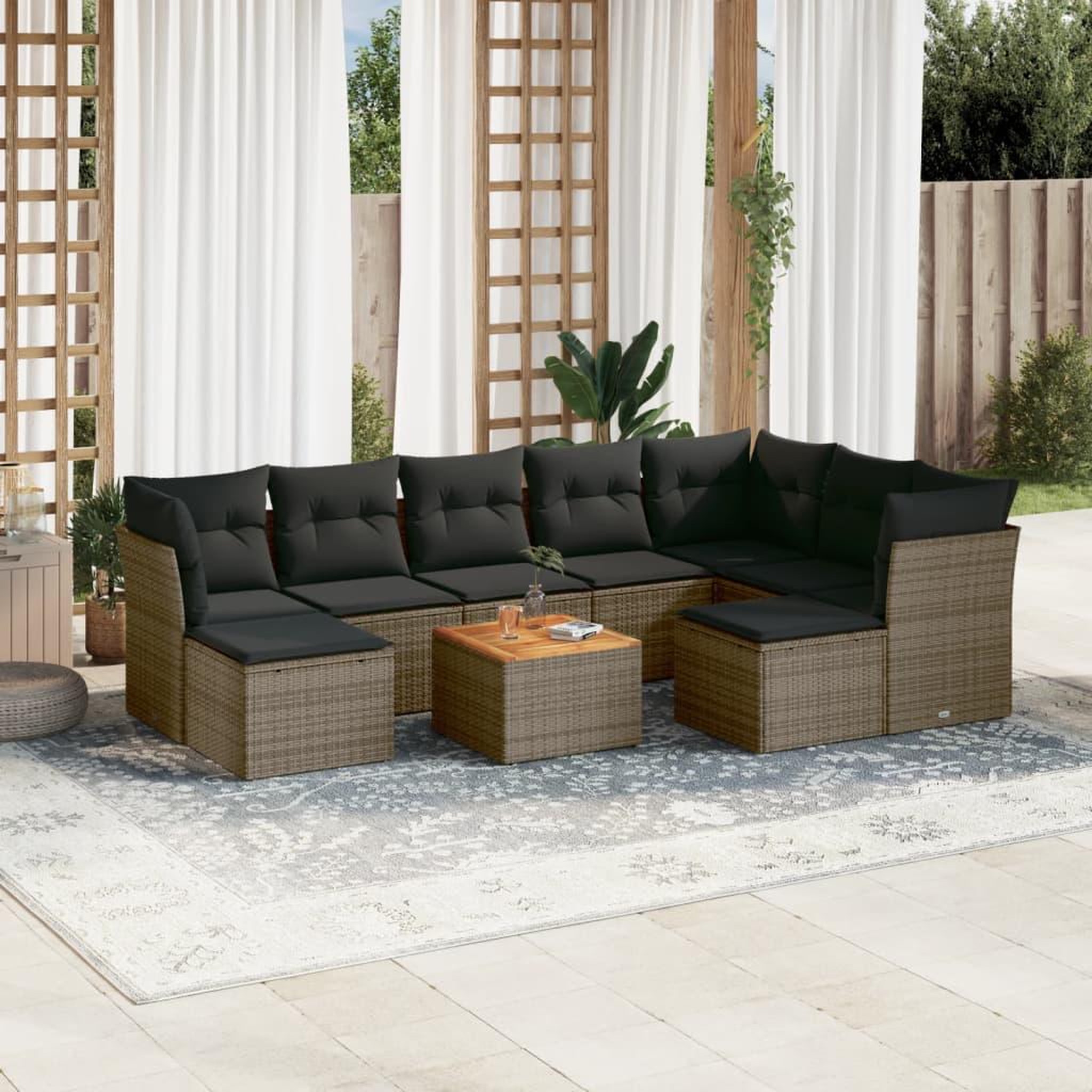 VIDAXL Salon de jardin avec coussins 10 pcs gris resine tressee