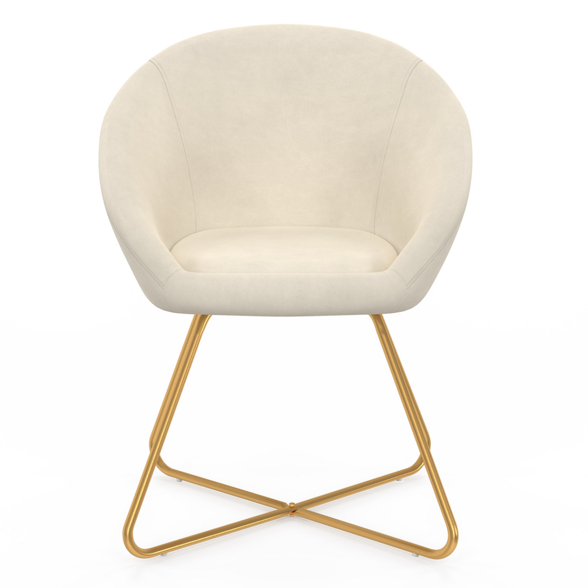 ID MARKET Fauteuil rond ANGELINA beige en velours pieds croisés dorés