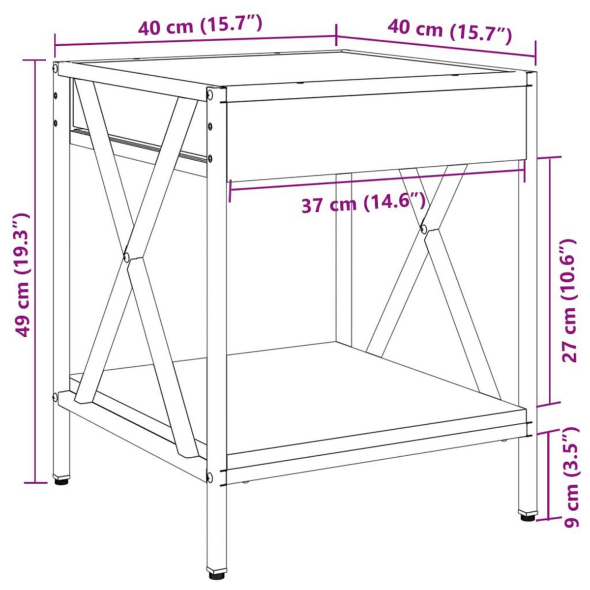 VIDAXL Table basse avec LED Infinity sonoma gris 40x40x49 cm