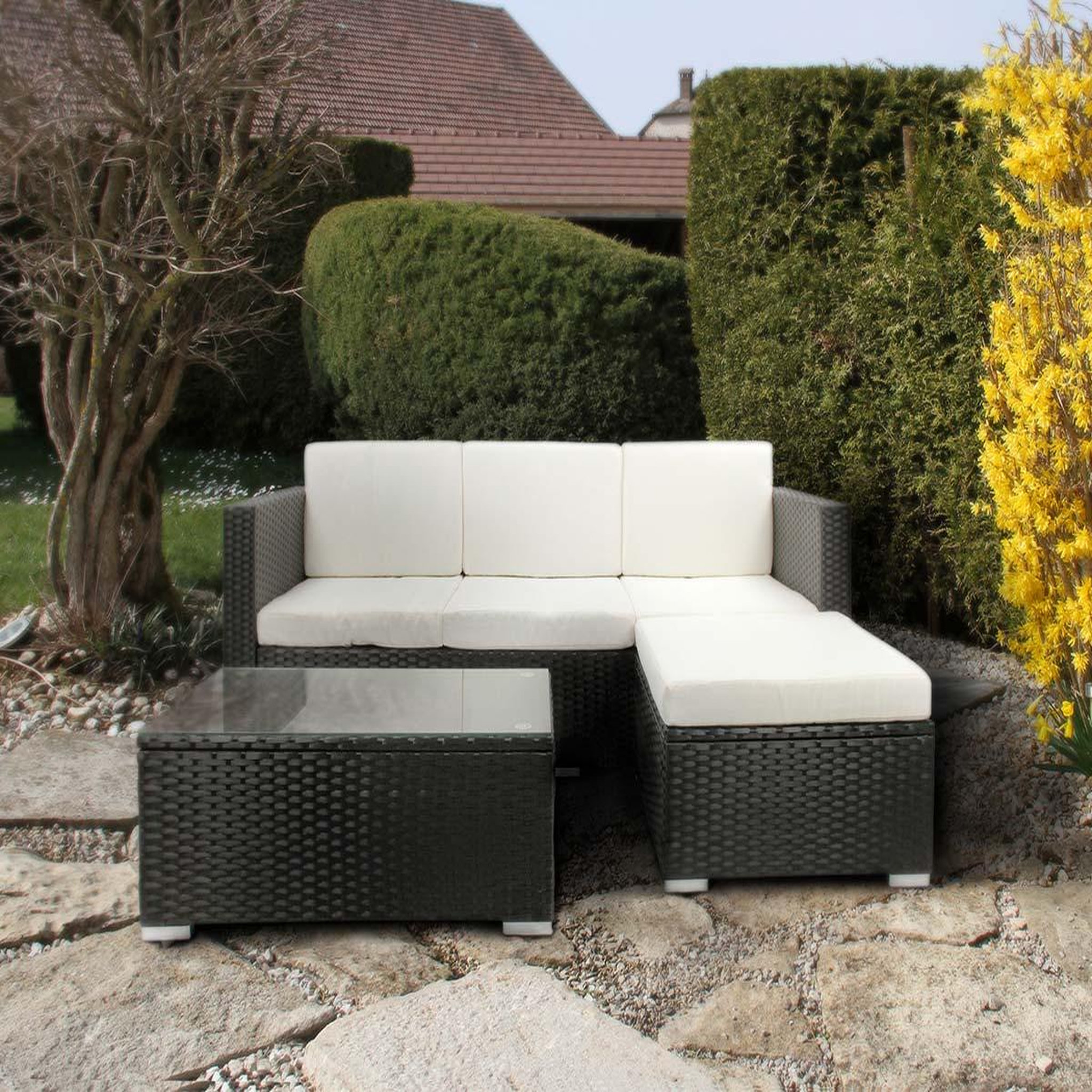 Voir la diapositive 2 : JARDIDECO Salon de jardin en résine tressée camiri 4 places noir - jardideco