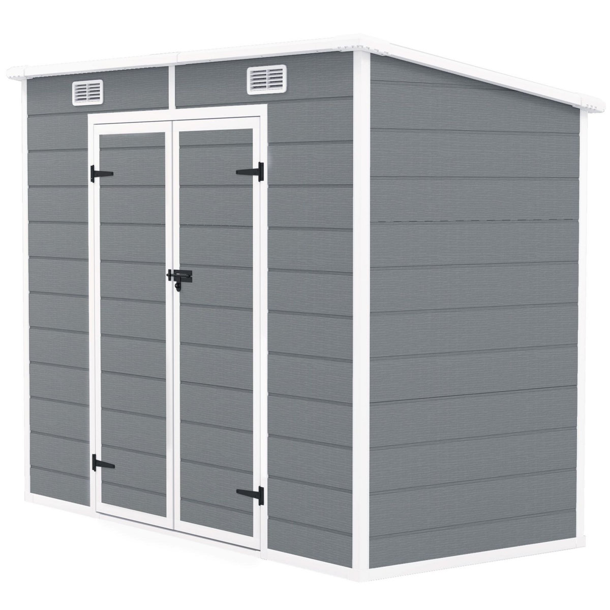OUTSUNNY Abri de jardin 2,54 m² dim. 2,4 x 1,3 m - fondation incluse - fenêtre, 2 portes, aérations - alu PP gris blanc