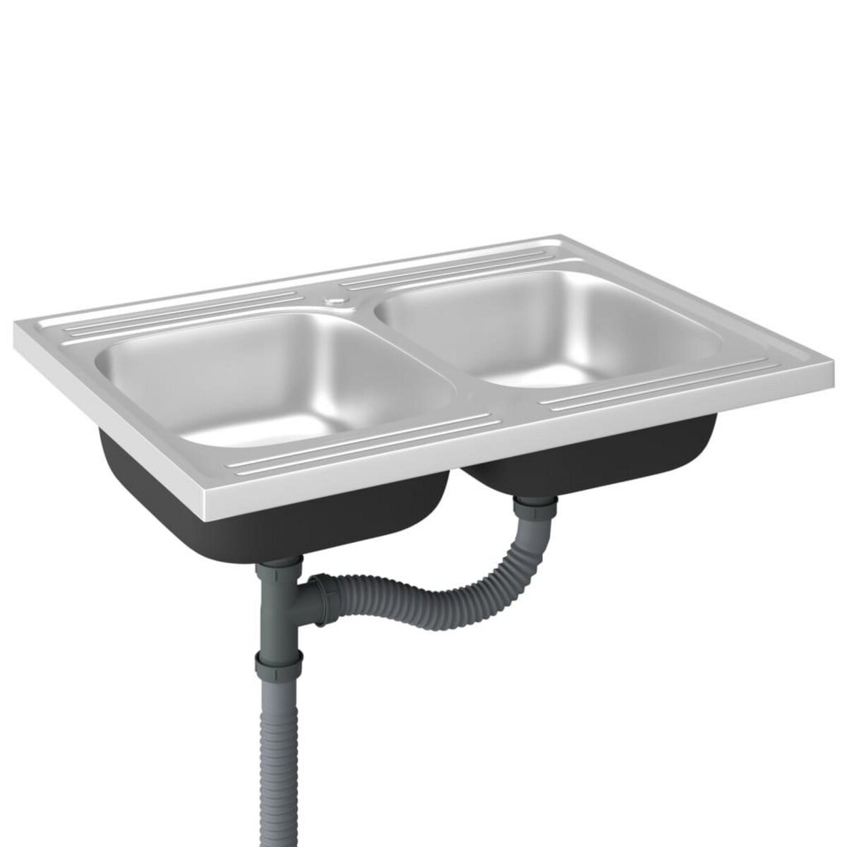 VIDAXL Evier de cuisine a double lavabo argente 800x600x155 mm inox