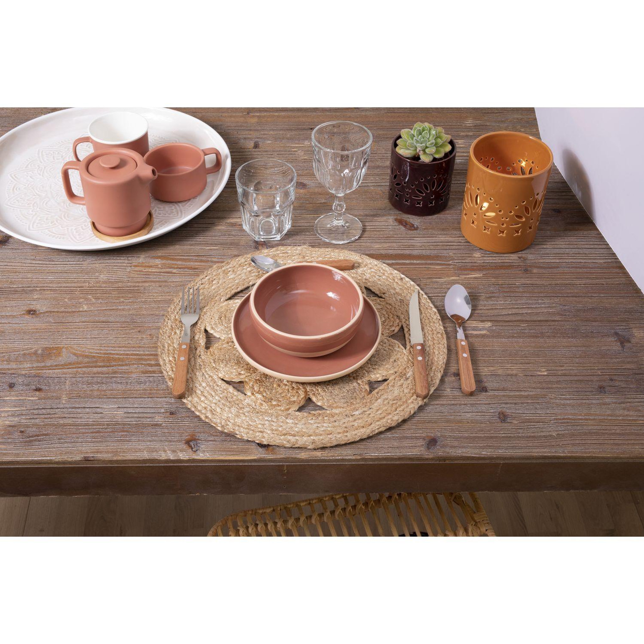 Voir la diapositive 3 : TOILINUX Lot de 6 sets de table en jute ajouré - Diamètre 38 cm - Beige