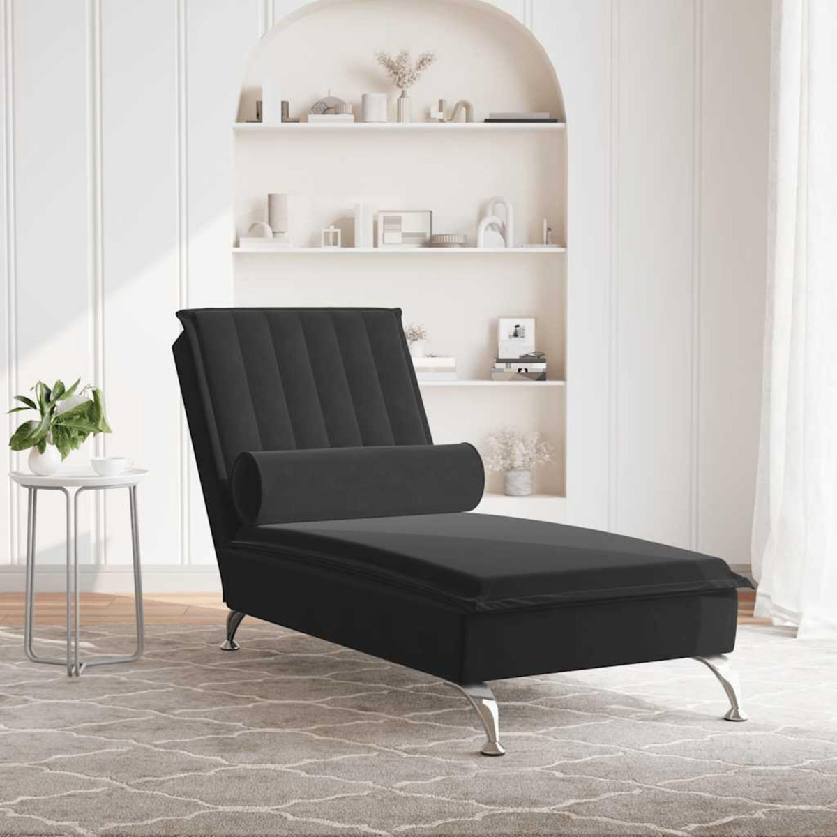 VIDAXL Chaise longue de massage avec traversin noir velours