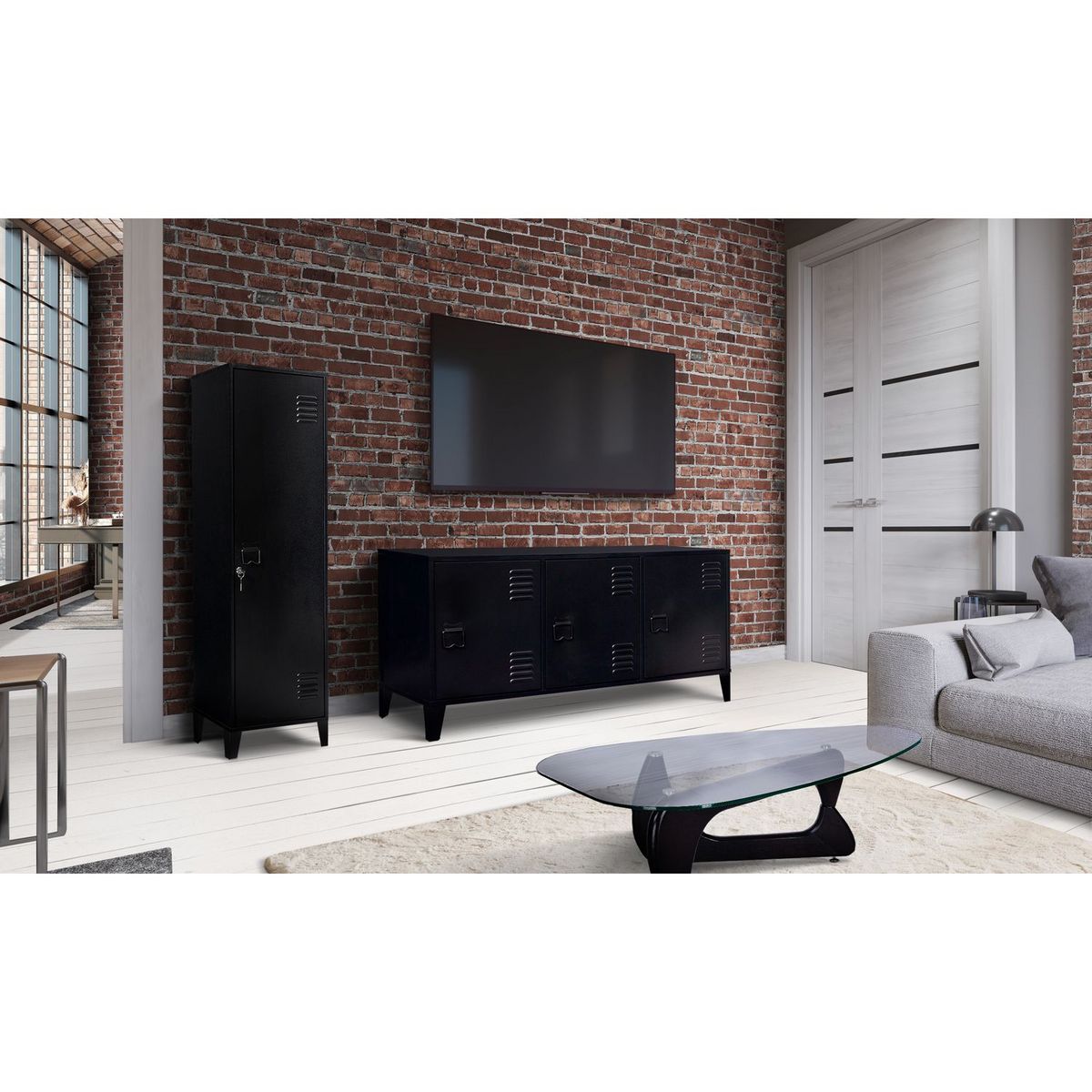 Meuble TV métal 3 portes L160 cm JAMES