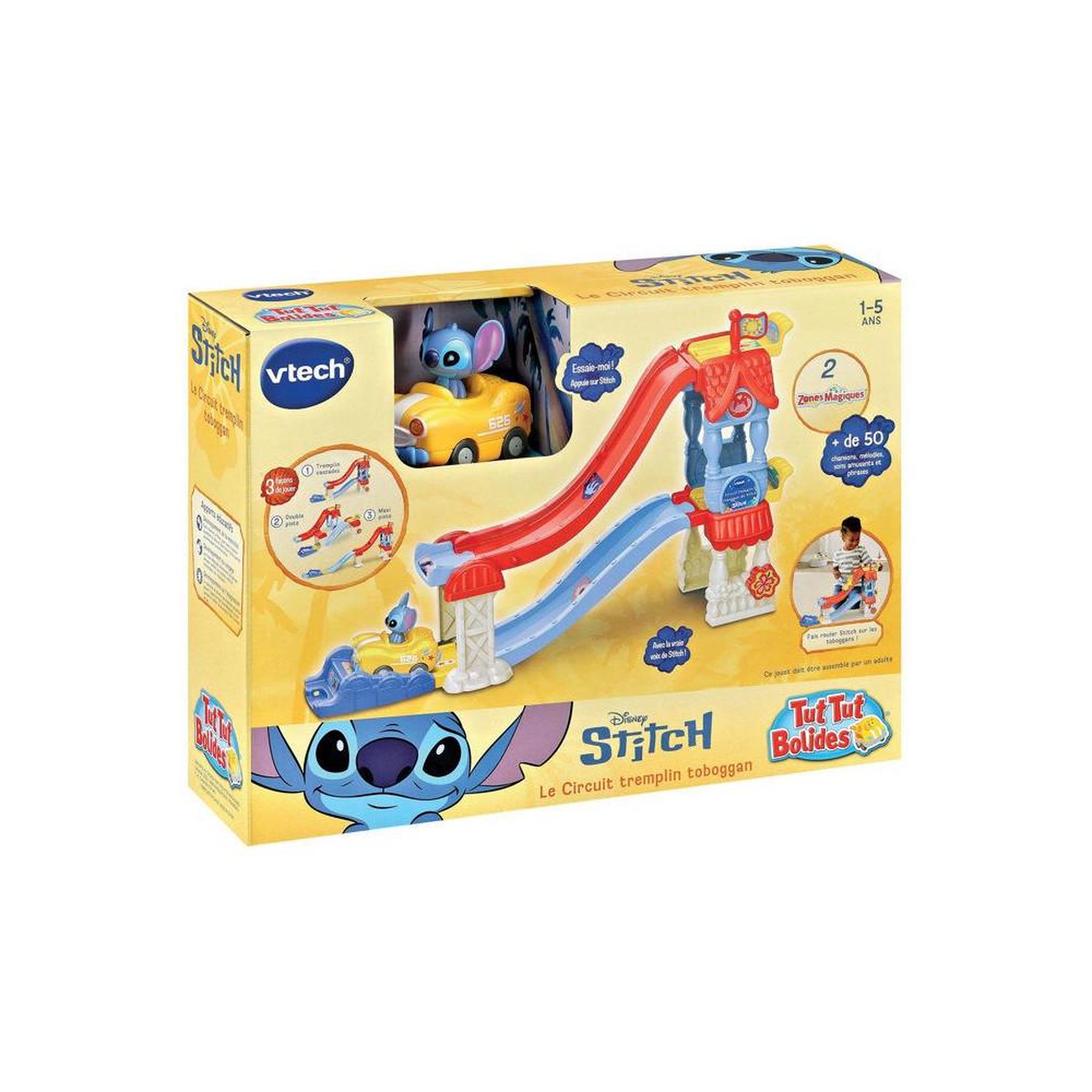 Voir la diapositive 2 : VTECH Circuit tut tut bolides stitch avec rampe toboggan vtech, 2 zones magiques, 50+ sons et 3 configurations, dès 1 an