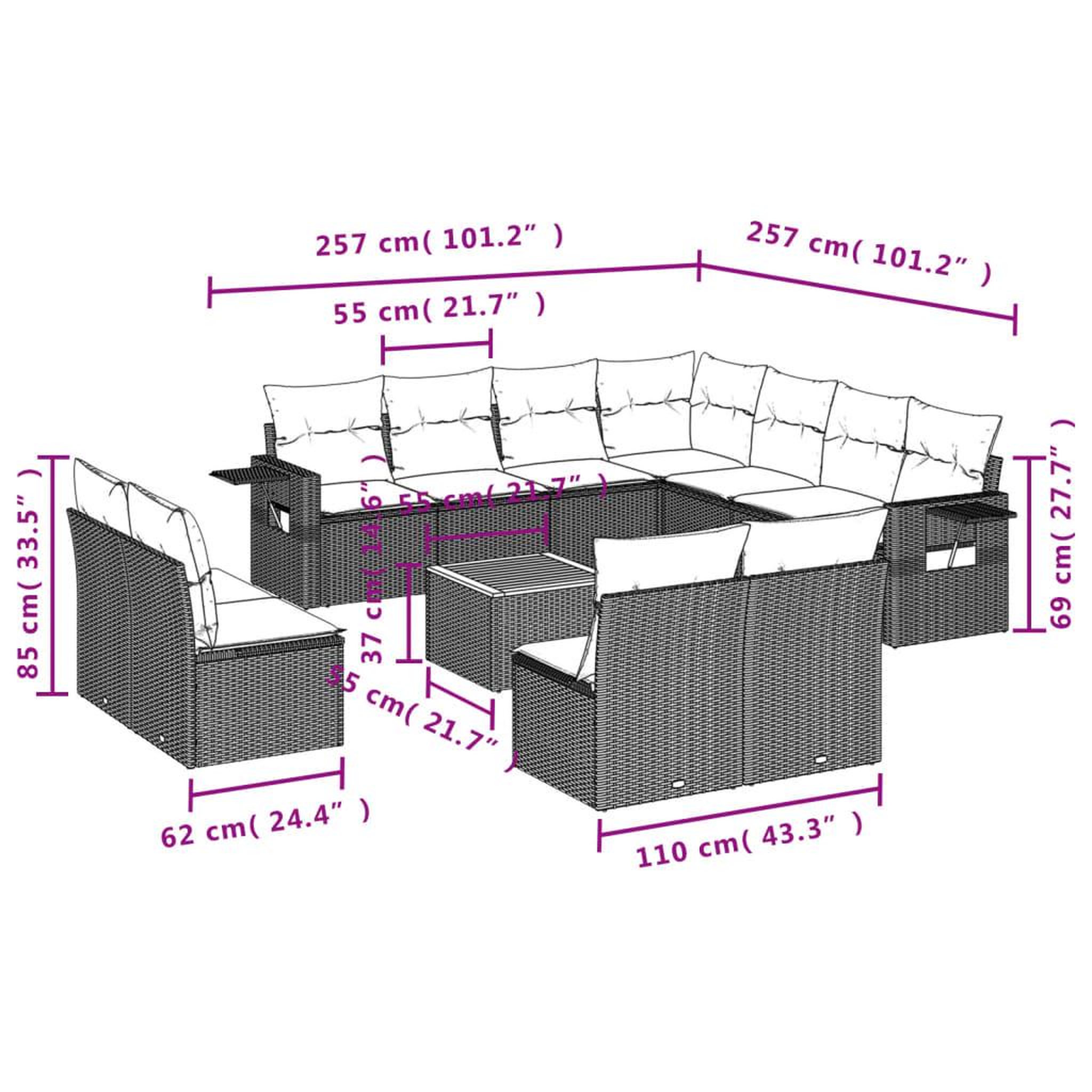 Voir la diapositive 3 : VIDAXL Salon de jardin 12 pcs avec coussins noir resine tressee