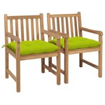 VIDAXL Chaises de jardin lot de 2 avec coussins vert vif Teck massif
