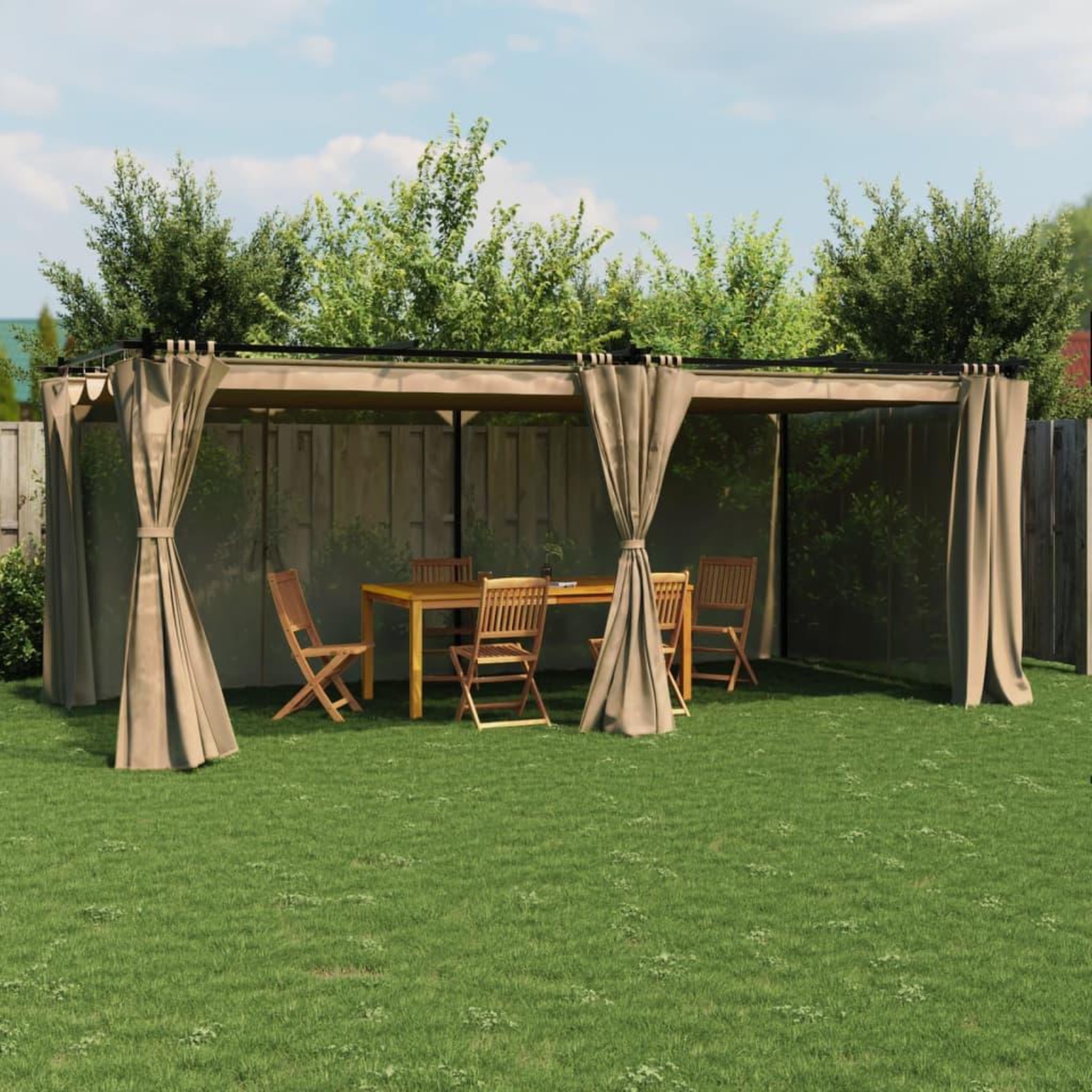 VIDAXL Tonnelle avec rideaux taupe 6x3 m acier