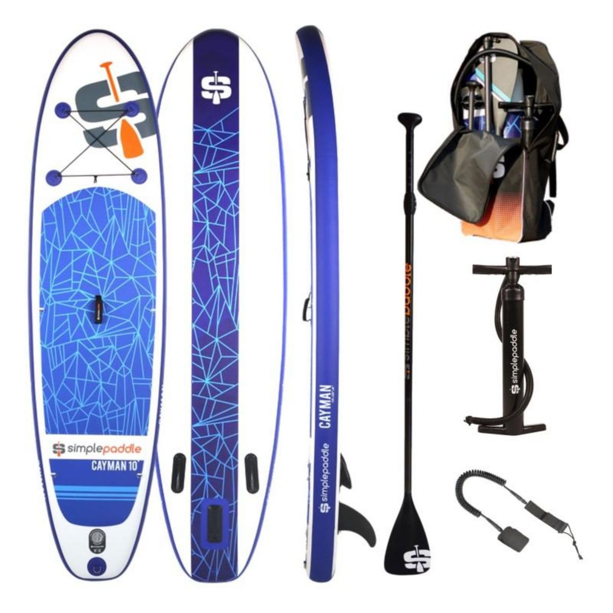 SIMPLE PADDLE Paddle Gonflable CAYMAN 10' 30'' 6  (300 x 76 x 15 cm) avec Pagaie, Leash, Pompe et Sac de Transport