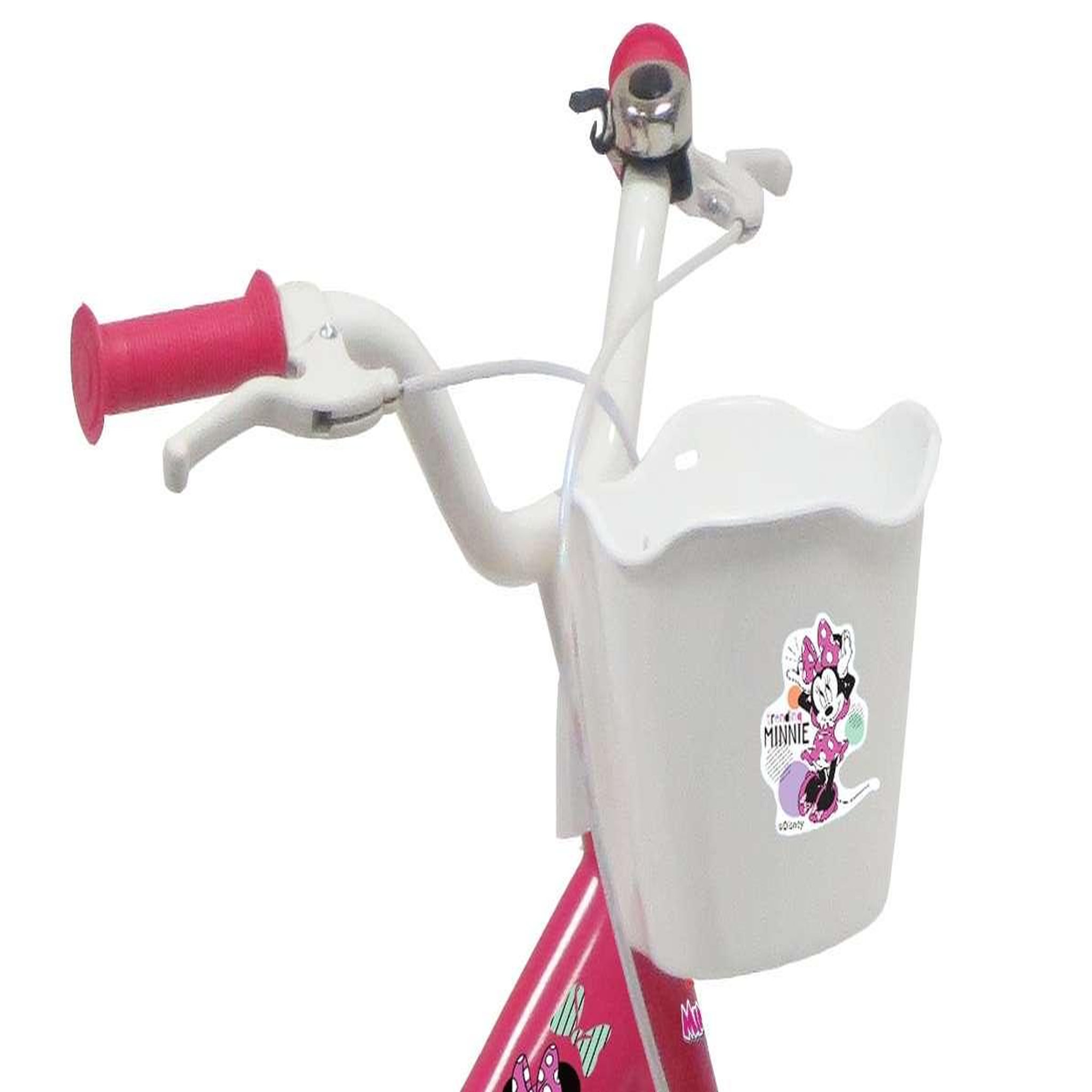 Voir la diapositive 3 : Disney Minnie Vélo enfant - Modèle 16'' Minnie de Disney + Casque pour enfant de 105/120 cm avec stabilisateurs - Panier avant - Porte poupée arrière - 2 freins et pneus gonflables
