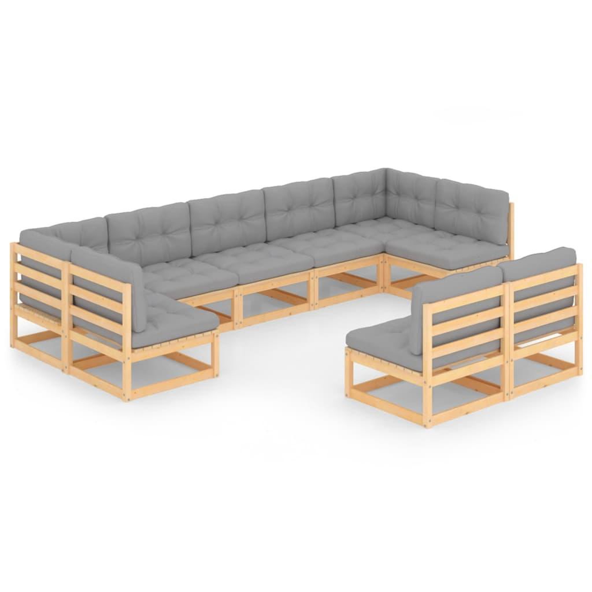 Voir la diapositive 2 : VIDAXL Salon de jardin 9 pcs avec coussins Bois de pin massif