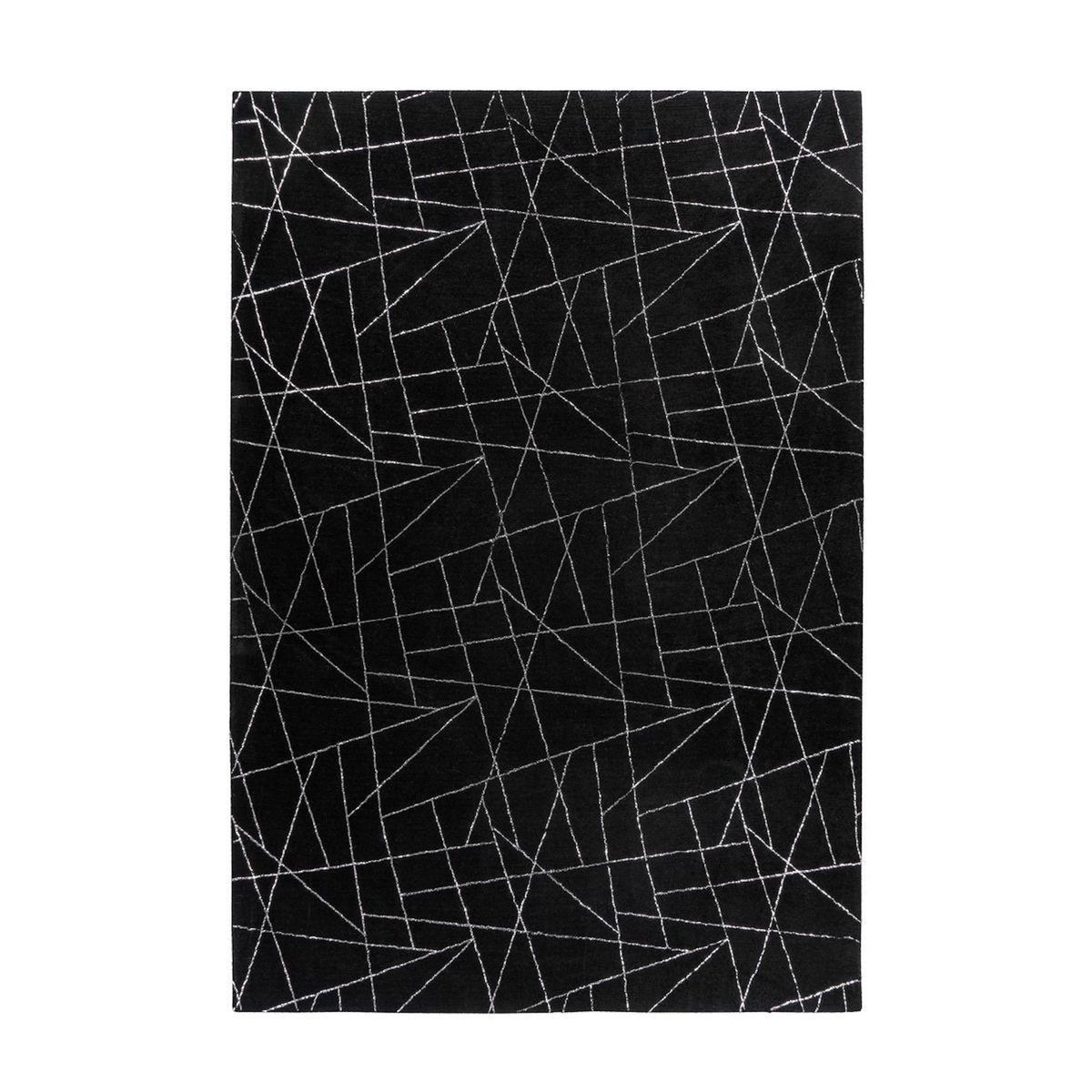 Paris Prix Tapis Géométrique à Poils Longs  Bijou  Noir & Argent