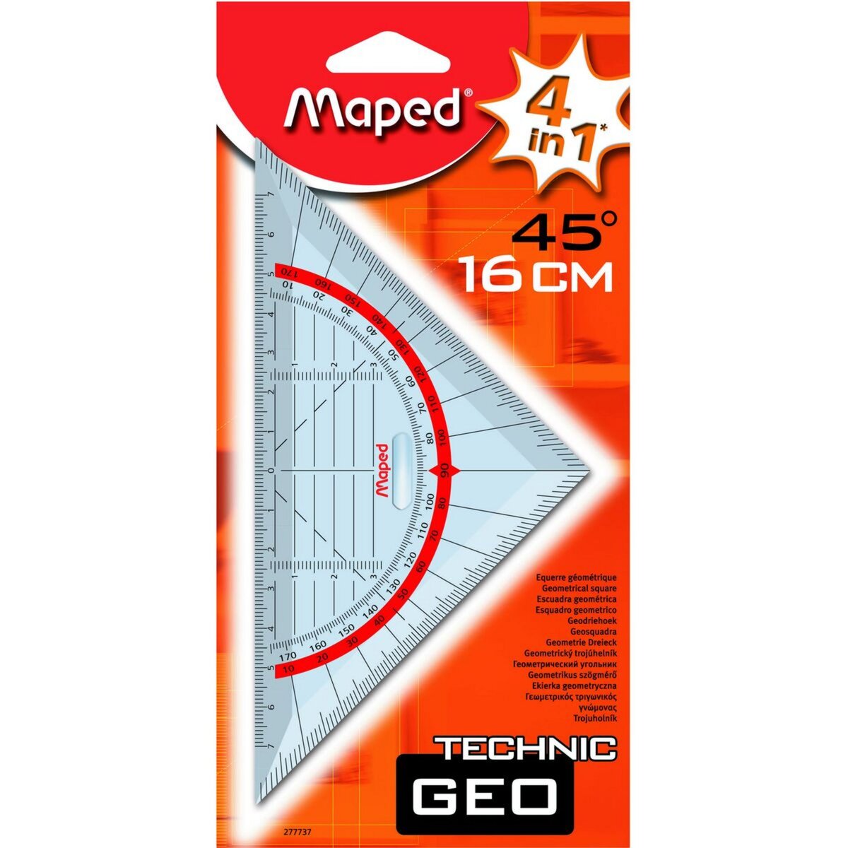 MAPED Equerre géométrique 4 en 1 Technic Geo 45° 16cm
