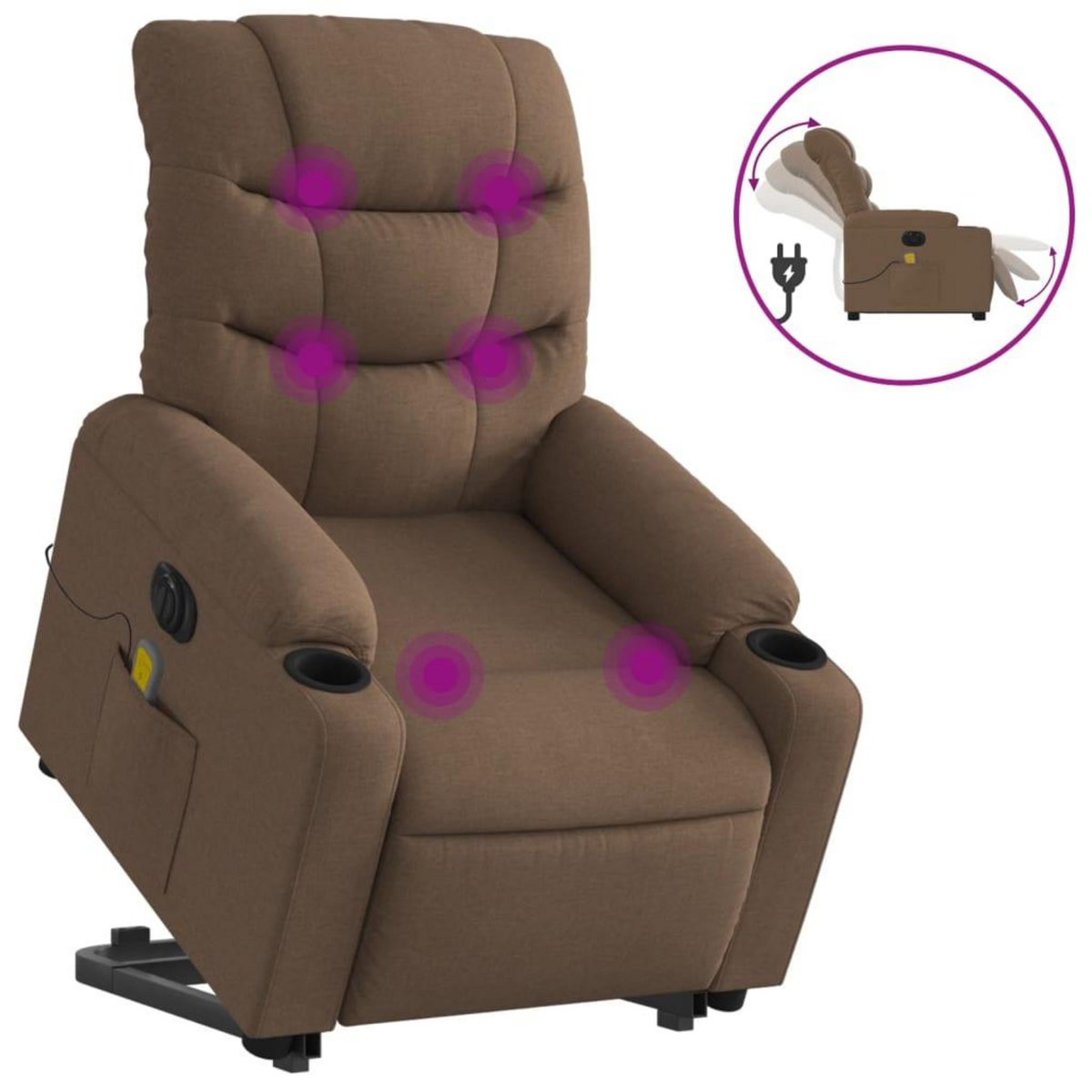 VIDAXL Fauteuil inclinable de massage electrique Marron Tissu