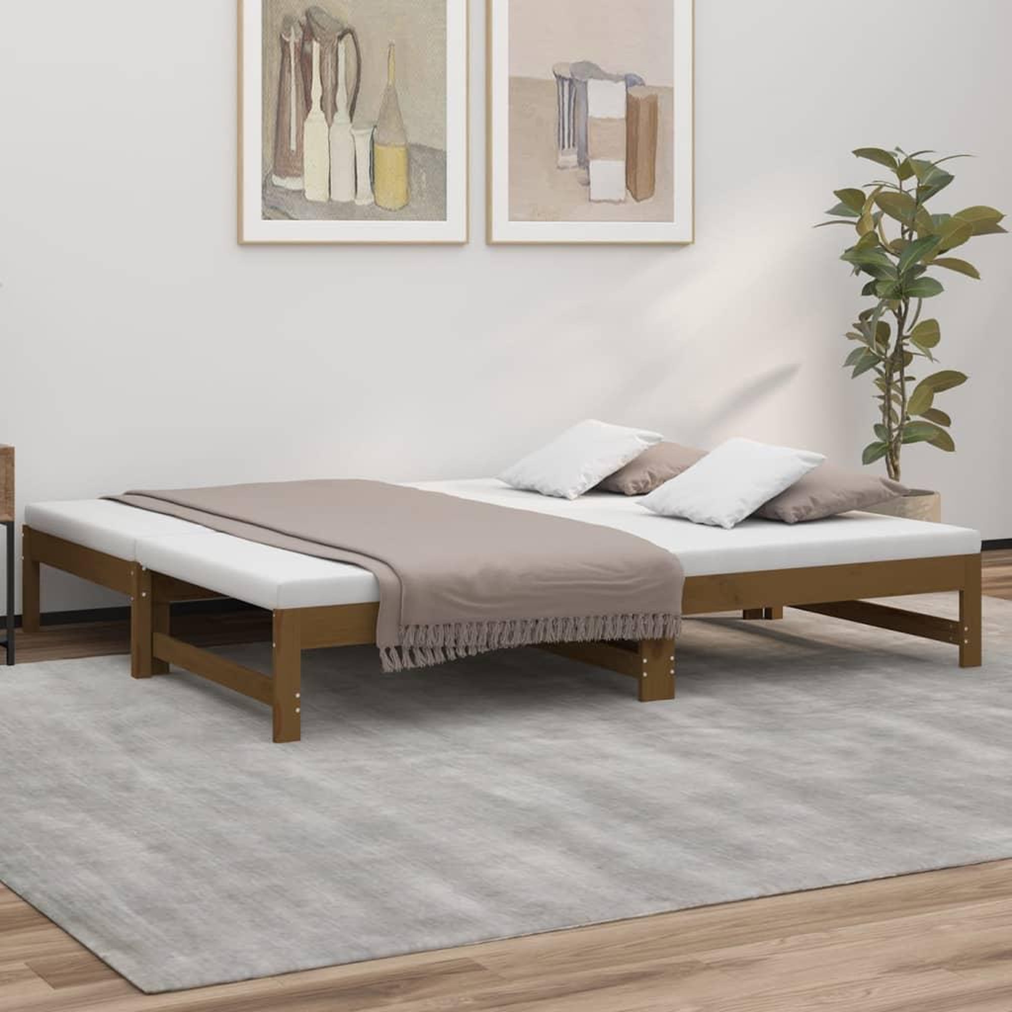 Voir la diapositive 1 : VIDAXL Lit coulissant sans matelas marron miel 2x(90x190) cm