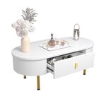 MERAX Table Basse Ovale Avec 2 Tiroirs Blanc