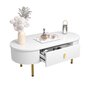 Voir la diapositive 1 : MERAX Table Basse Ovale Avec 2 Tiroirs Blanc
