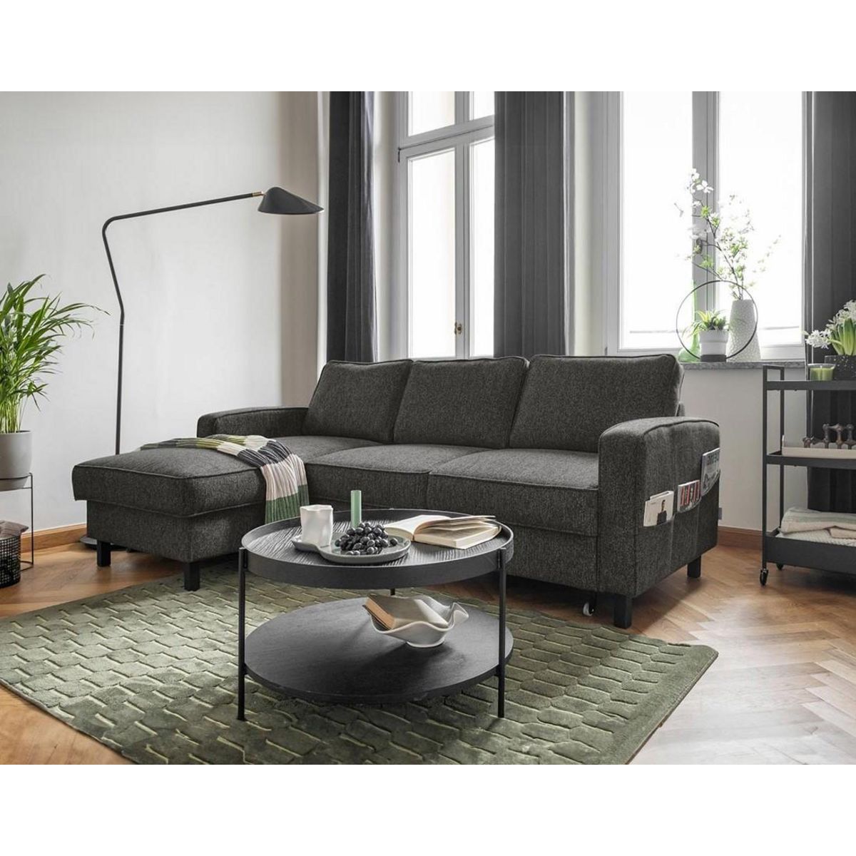 BEST MOBILIER Molly - canapé d'angle gauche 4 places convertible avec coffre en tissu