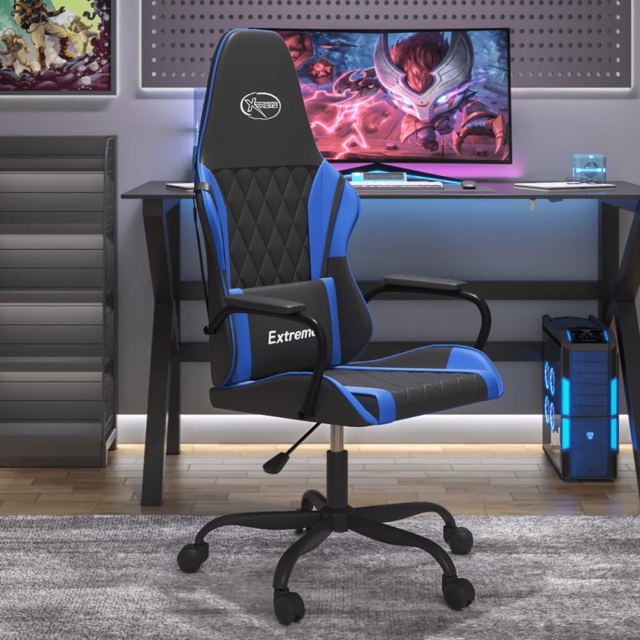 VIDAXL Chaise de jeu de massage Noir et bleu Similicuir