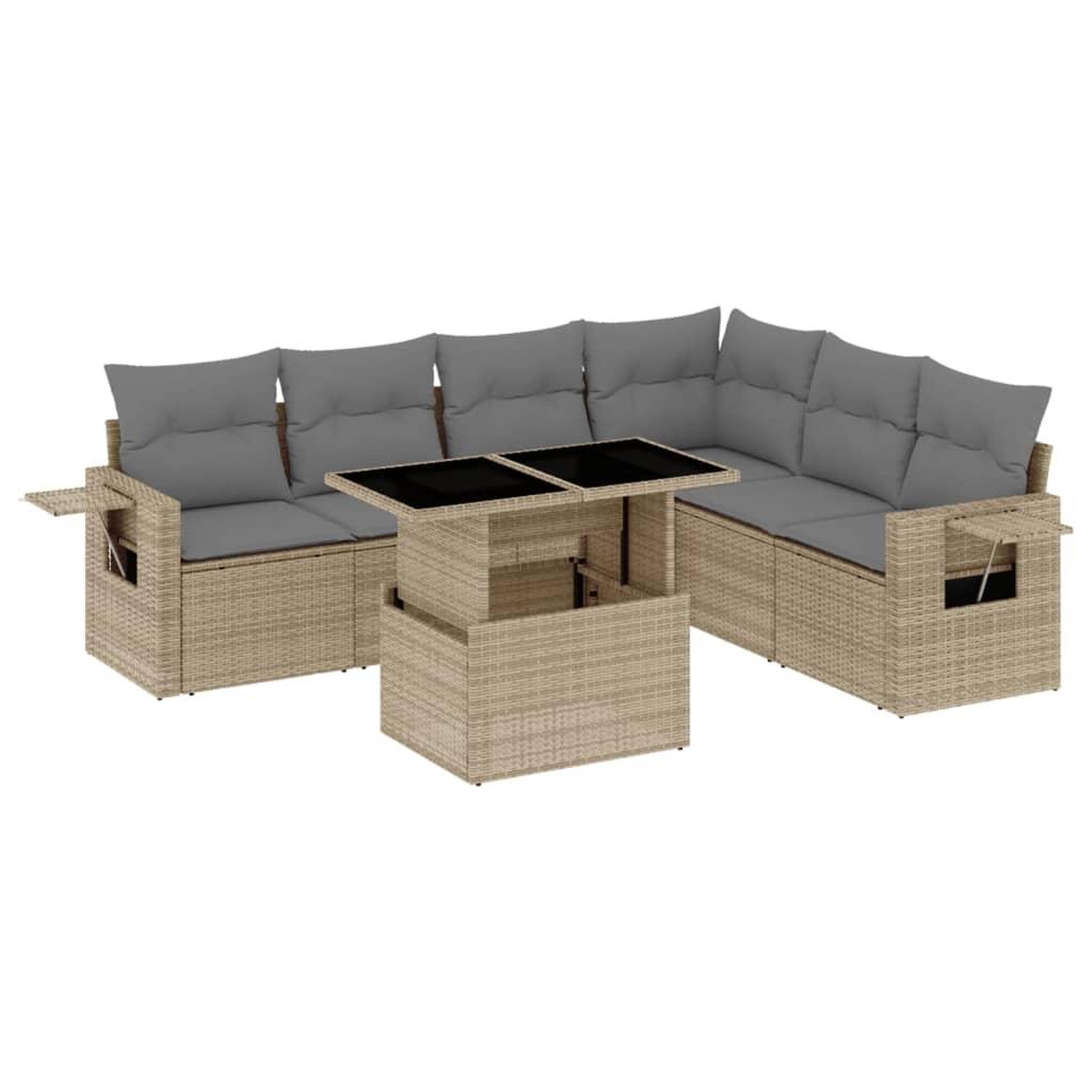 Voir la diapositive 2 : VIDAXL Salon de jardin avec coussins 7 pcs beige resine tressee