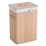 HOMCOM Panier à linge corbeille à linge bac à linge bambou pliable couvercle sac amovible 3 poignées PU 40L x 30l x 60H cm beige