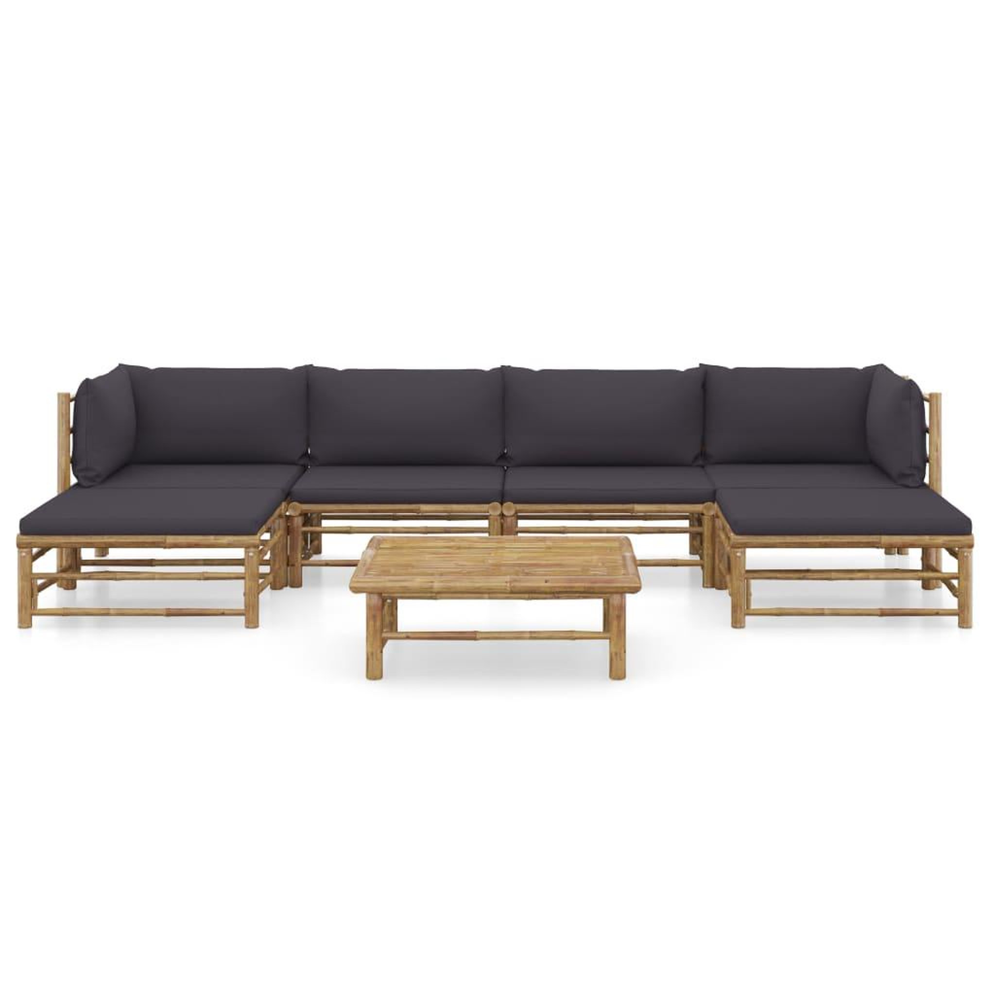 Voir la diapositive 2 : VIDAXL Salon de jardin 7 pcs avec coussins gris fonce bambou