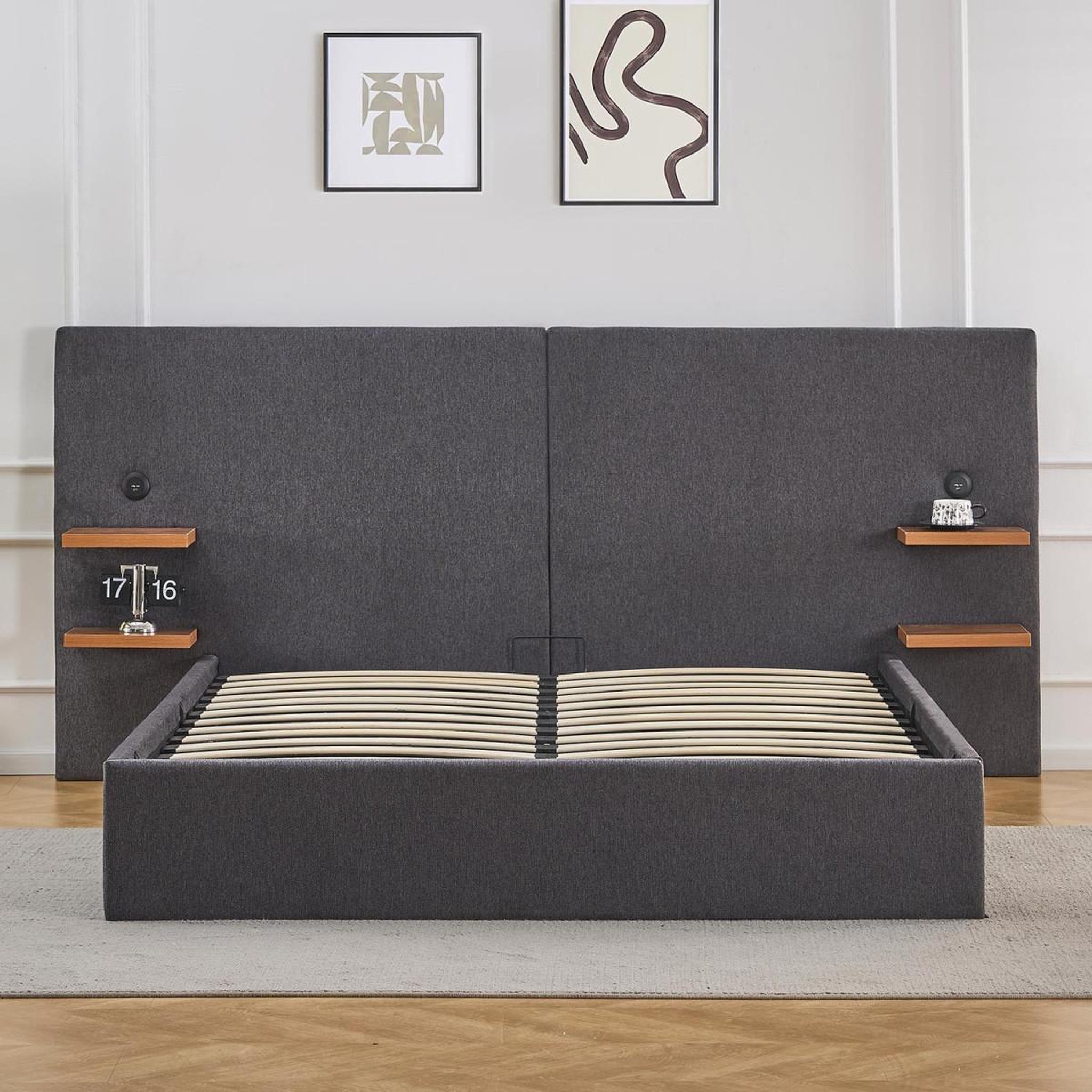 Voir la diapositive 3 : Paris Prix Lit coffre avec tablettes & usb  mike  140x190cm gris