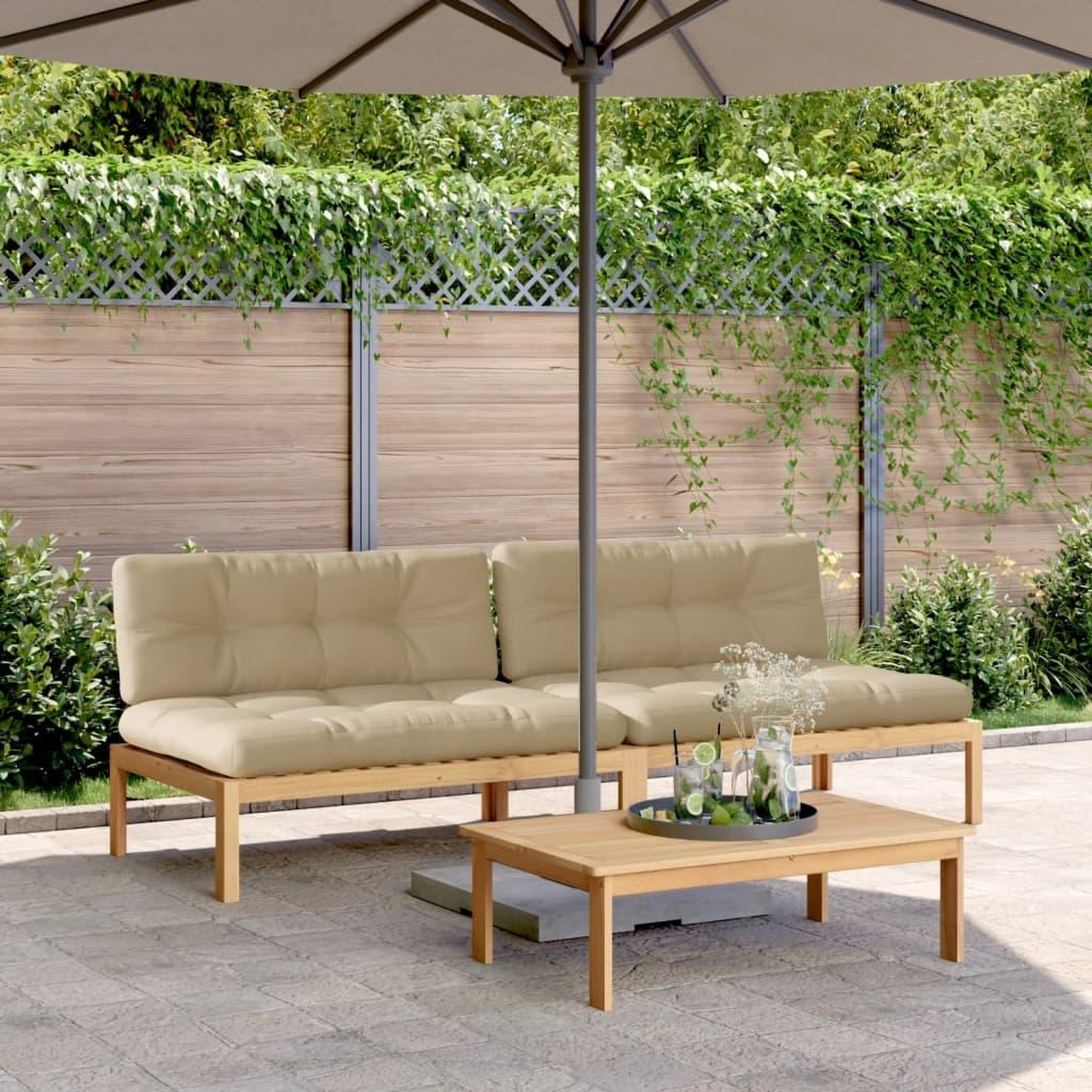 VIDAXL Canapes centraux palette de jardin 2pcs et coussins bois acacia