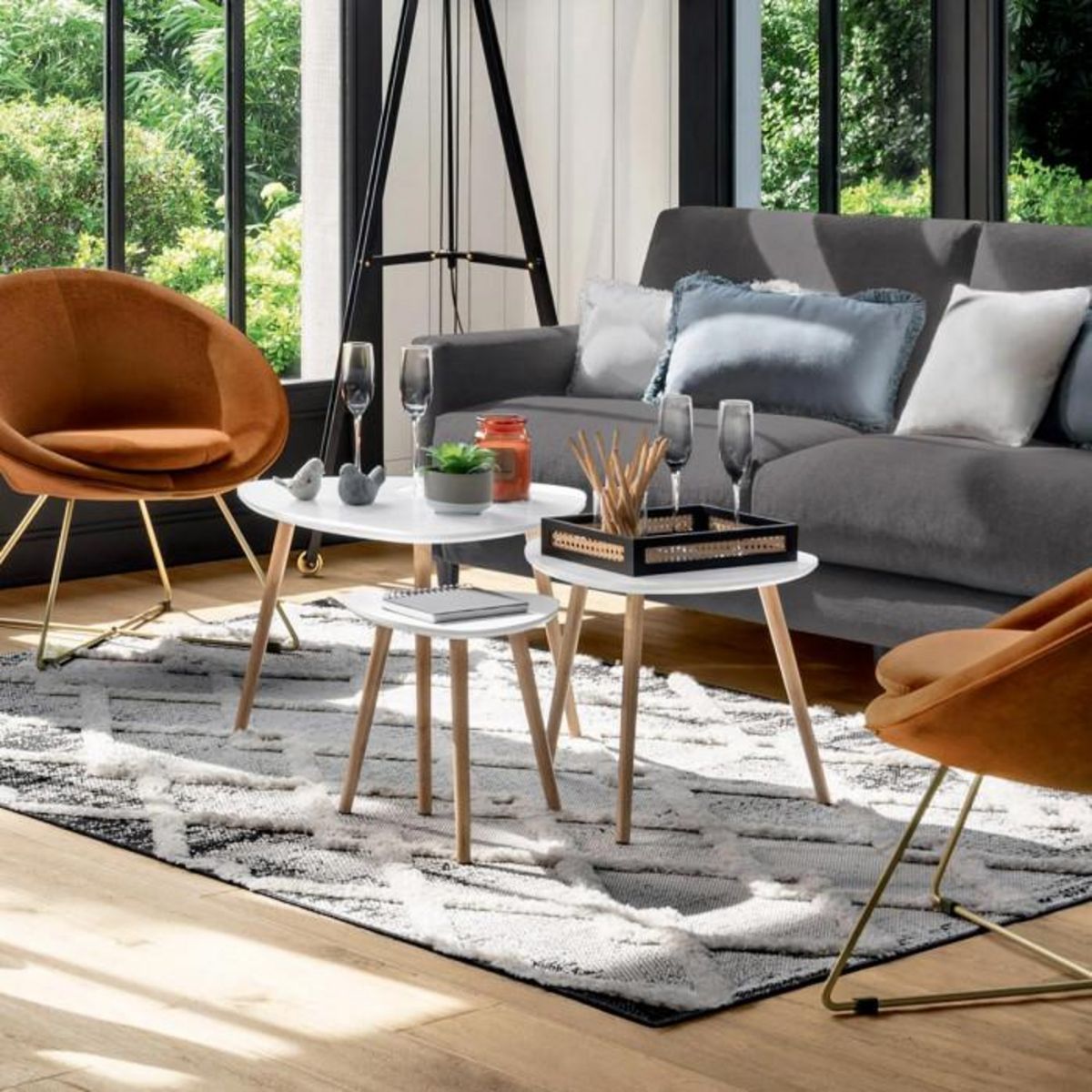 ATMOSPHERA Lot de 3 Tables à Café Gigognes  Mileo  60cm Blanc