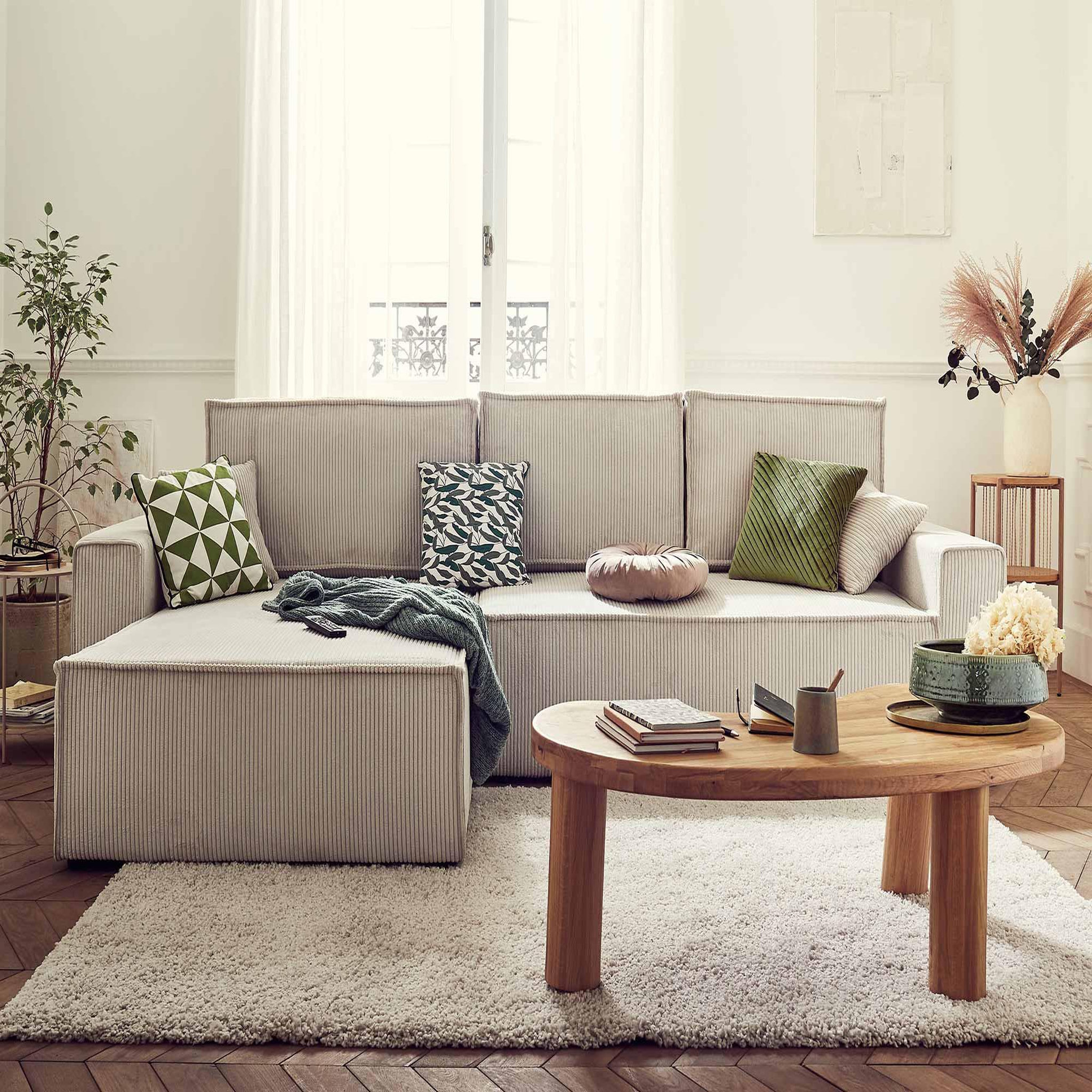Voir la diapositive 5 : BEST MOBILIER Dellia - canapé d'angle réversible convertible - avec coffre - en velours côtelé - 4 places