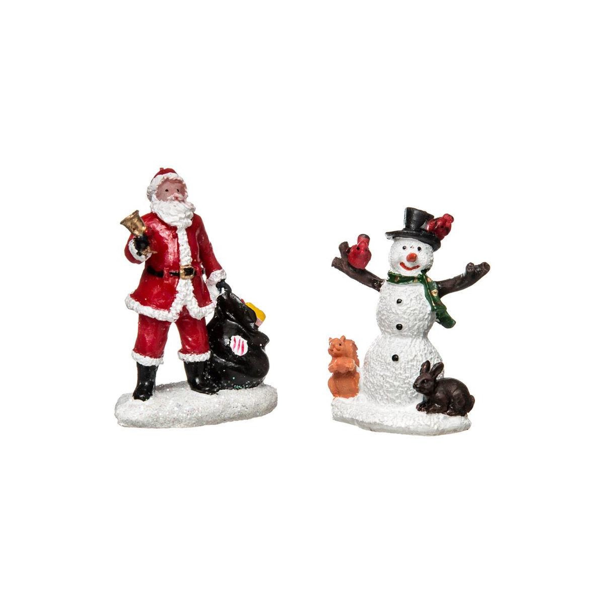FEERIC LIGHT & CHRISTMAS Lot de 2 santons  père noël & bonhomme de neige  6cm blanc