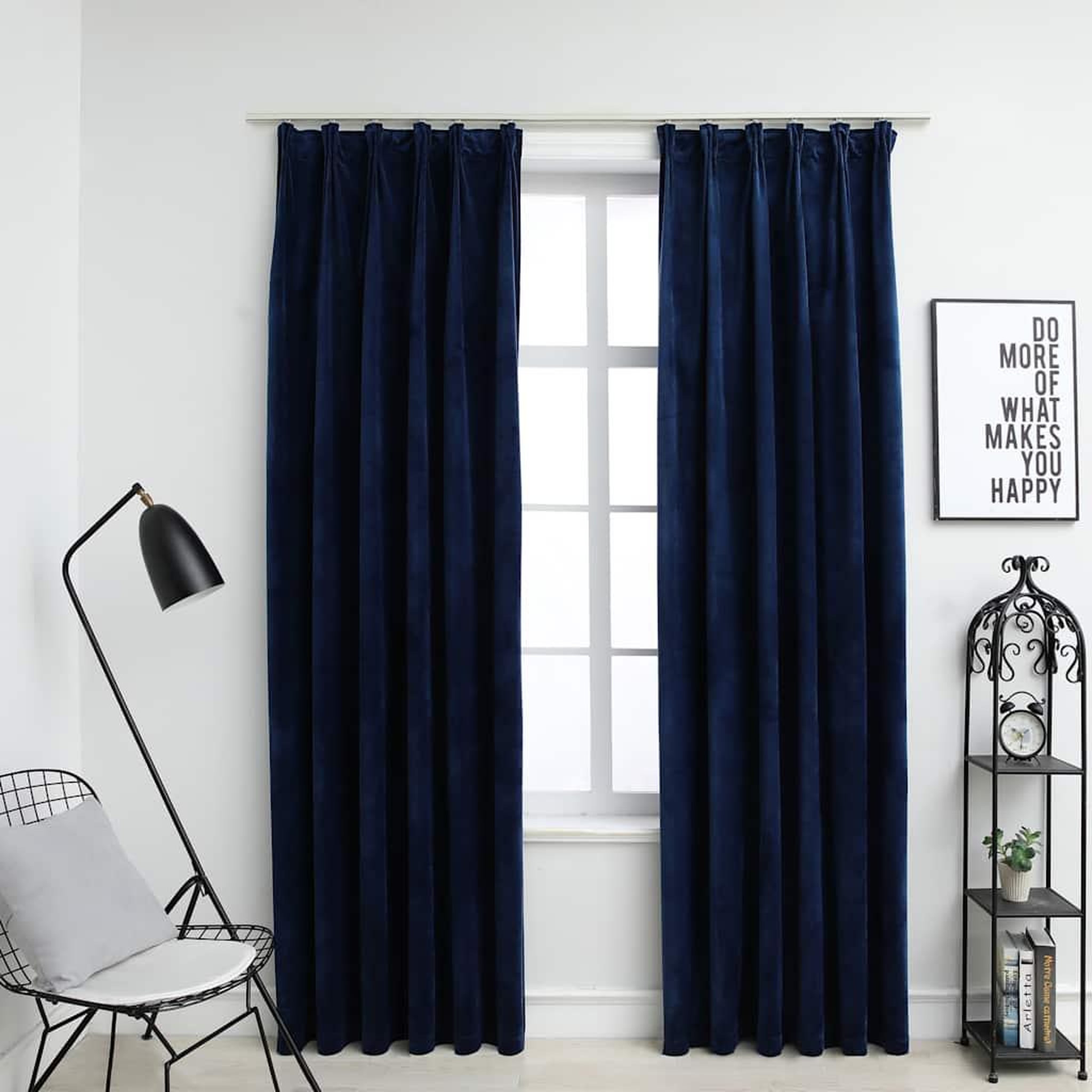 VIDAXL Rideaux occultants et crochet 2pcs Velours Bleu fonce 140x175cm