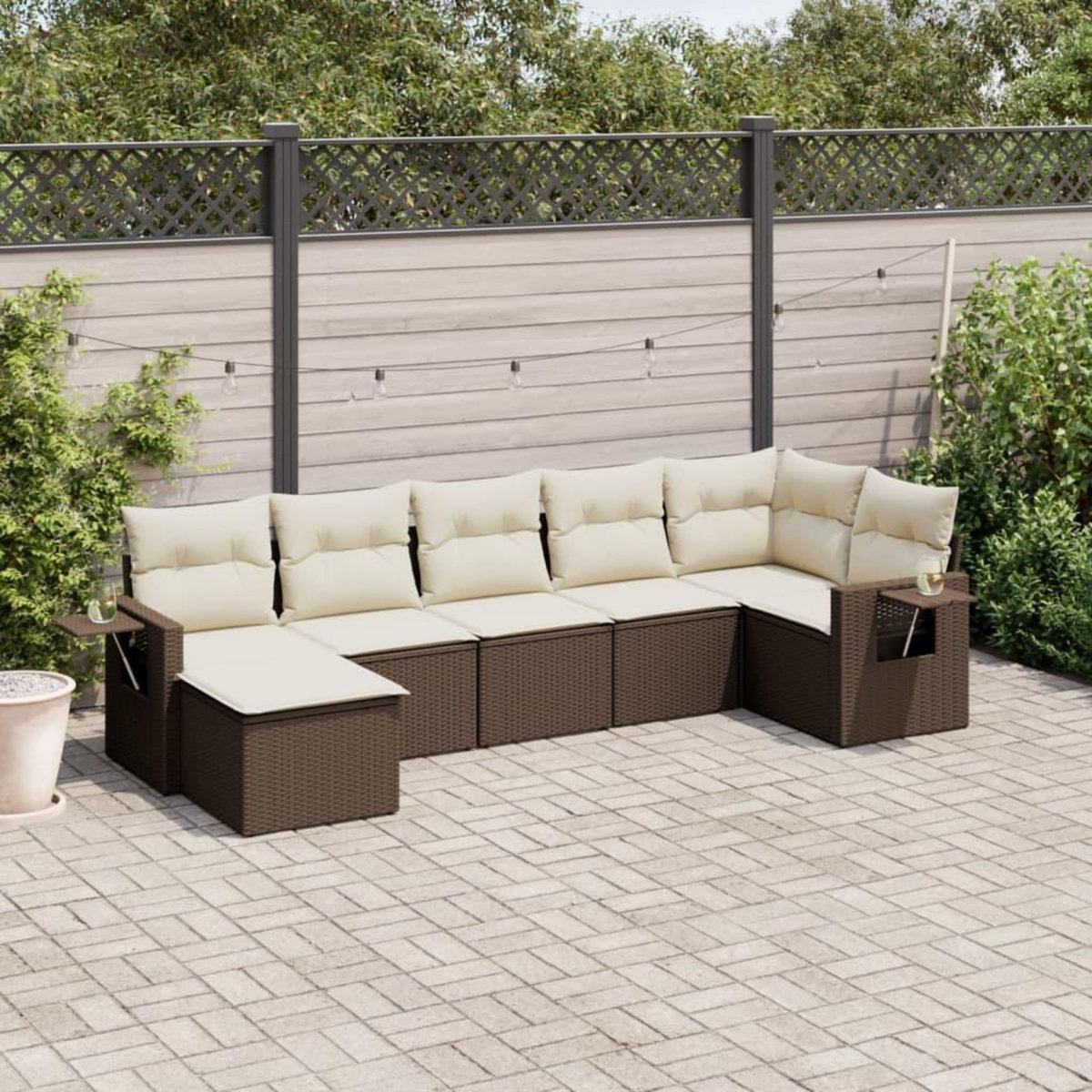 VIDAXL Salon de jardin avec coussins 7 pcs marron resine tressee