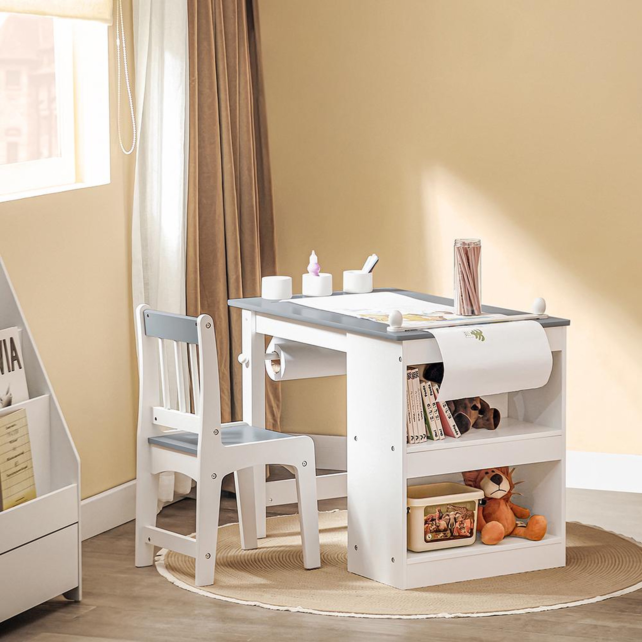 Voir la diapositive 4 : SOBUY SoBuy - Ensemble Table Et Chaise Enfant avec 2 étagères - Nordique - KMB60