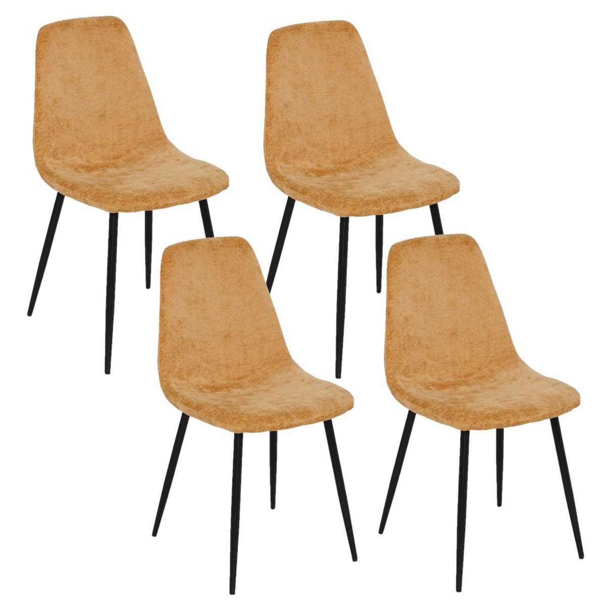 ATMOSPHERA Lot de 4 chaises en tissu chenille et pieds métal TYKA