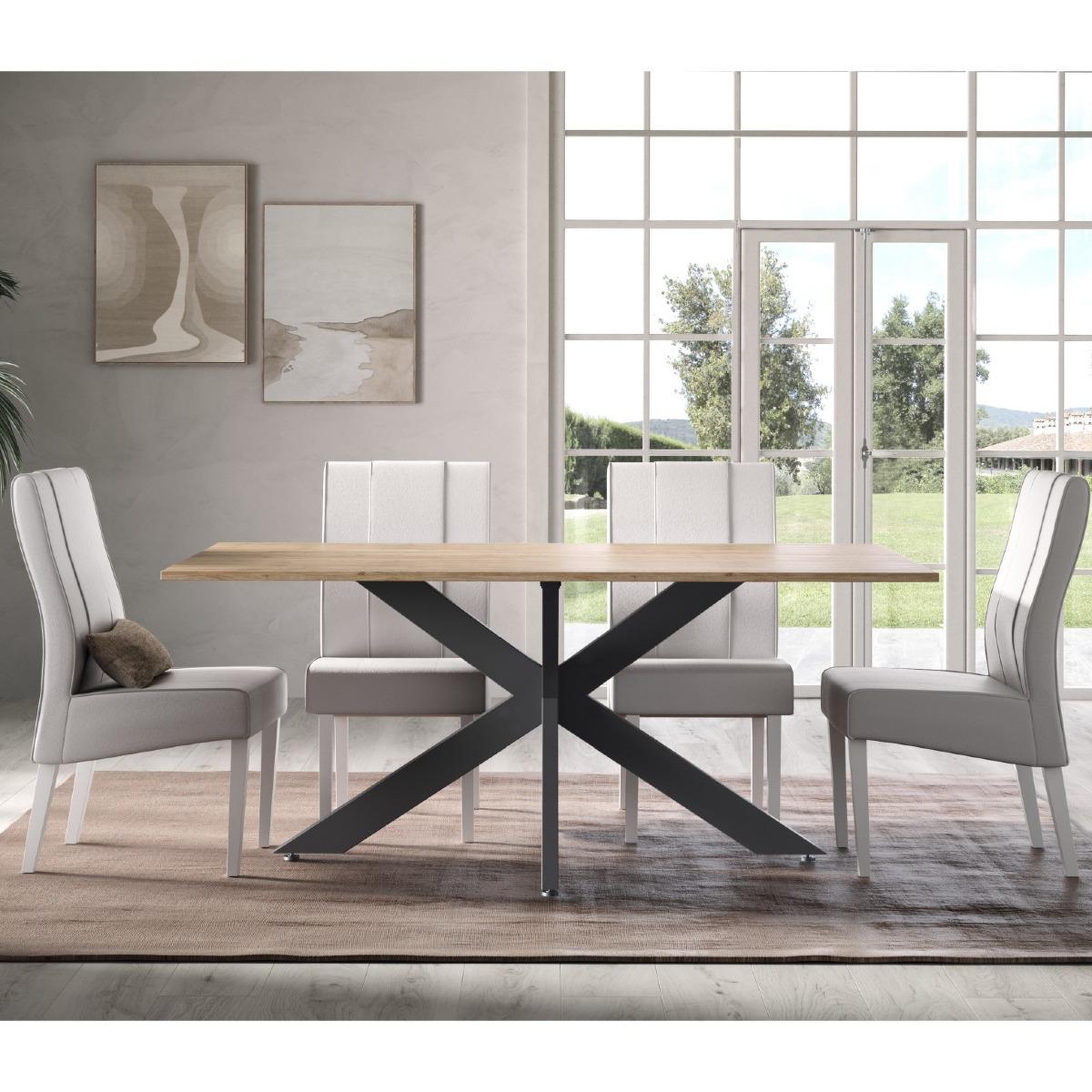 Voir la diapositive 4 : JLC KREATION Table à manger moderne pied central coloris bois 180cm YANIS