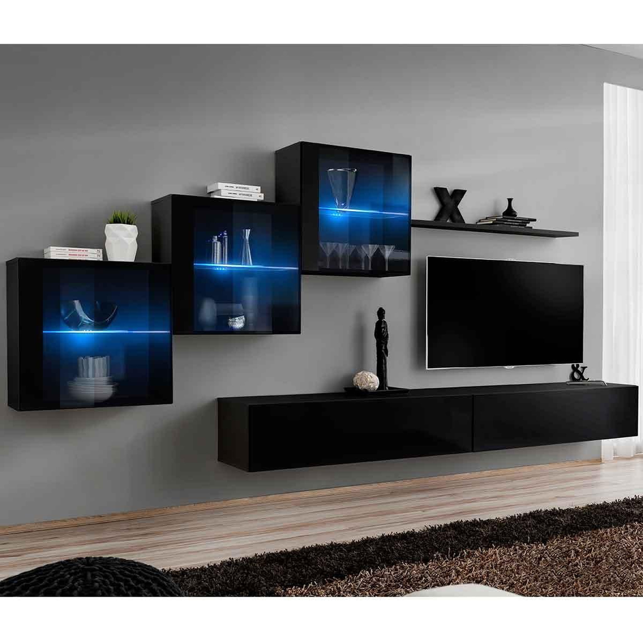 Paris Prix Meuble tv mural design  switch xx  330cm noir