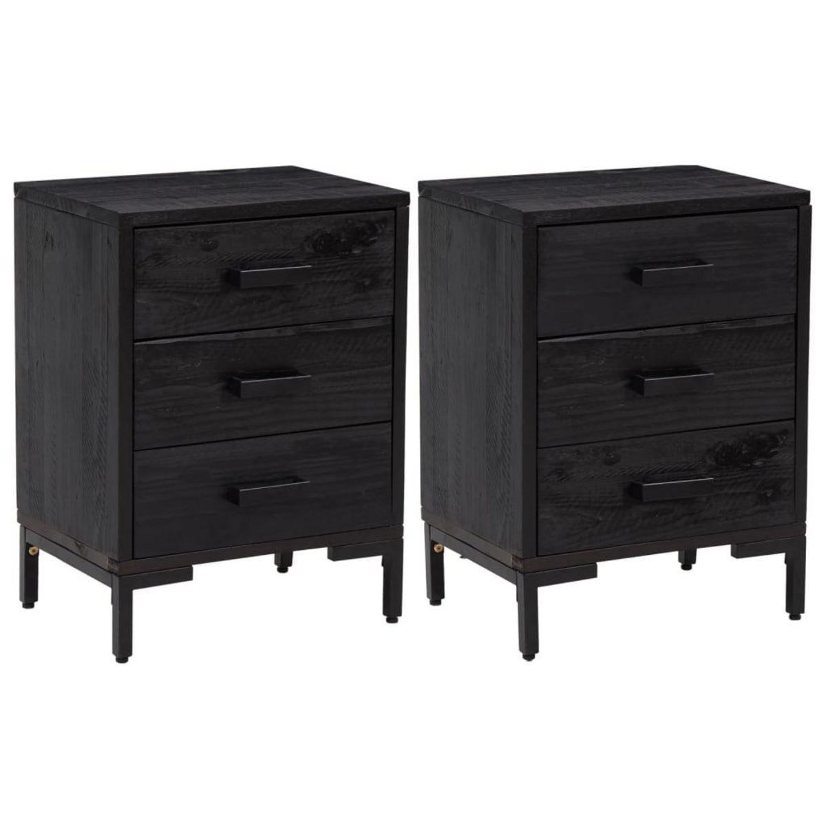 VIDAXL Tables de chevet 2 pcs Noir 40x30x55 cm Bois de pin massif