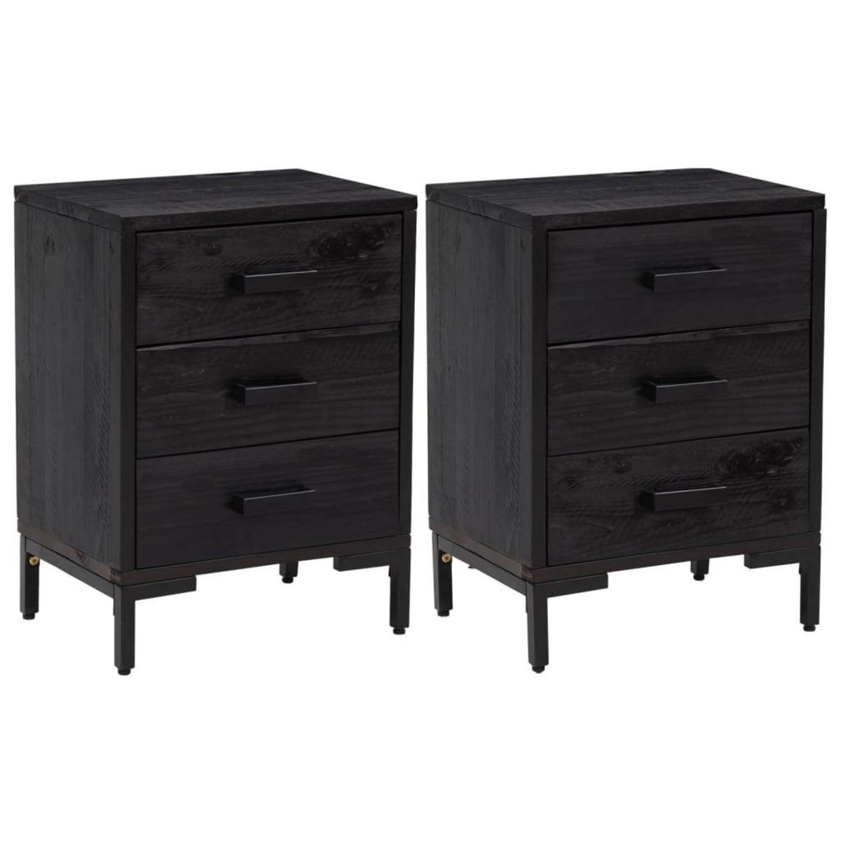 VIDAXL Tables de chevet 2 pcs Noir 40x30x55 cm Bois de pin massif