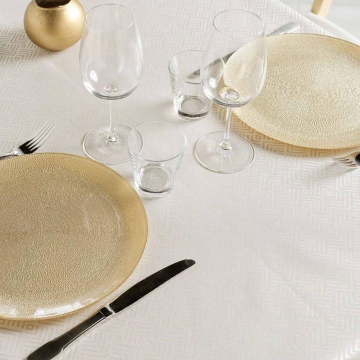 Paris Prix Nappe Jacquard Imprimé  Azuline  140x250cm Naturel